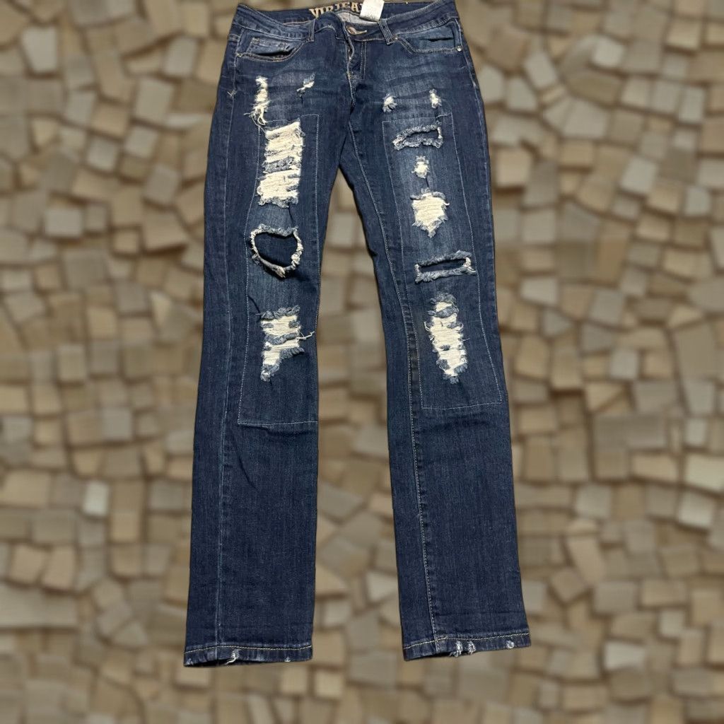Vintage VIP Jeans Womens Jeans, 5/6, Blue Denim, Distressed, Straight Leg, Pockets, 30in Inseam, Regular Fit, Junior Size Size 27" / US 4 / IT 40 - 1 Thumbnail