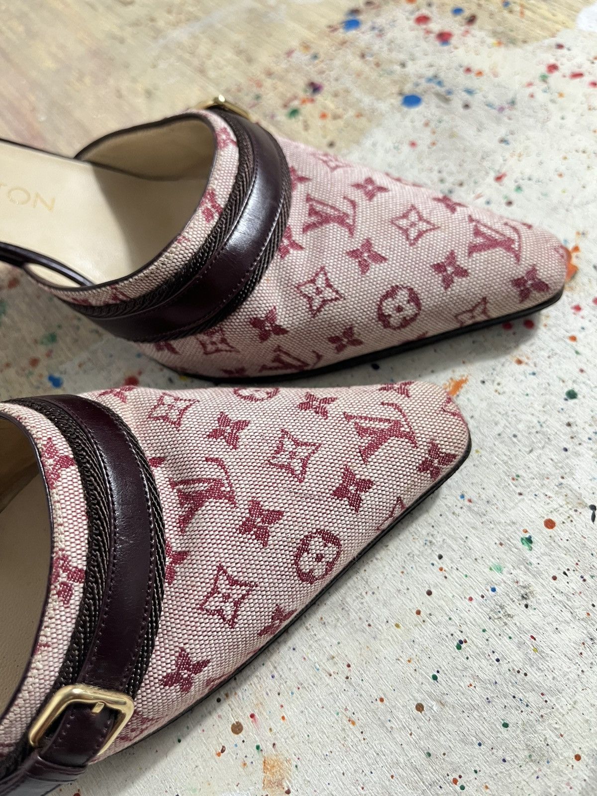 Louis Vuitton Louis Vuitton Cherry red Monogram Leather Canvas Mules Size US 5.5 / IT 35.5 - 5 Thumbnail