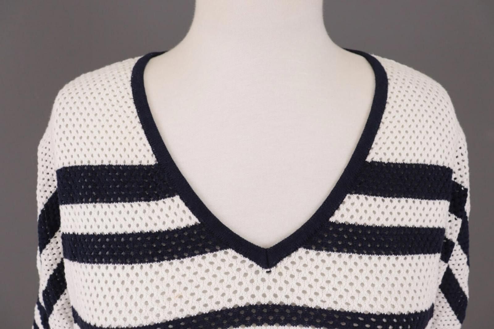 Saint James Saint James White Striped V-Neck Tunic Shirt Size US 18 LXL Size XXL / US 16-18 / IT 52-54 - 3 Thumbnail