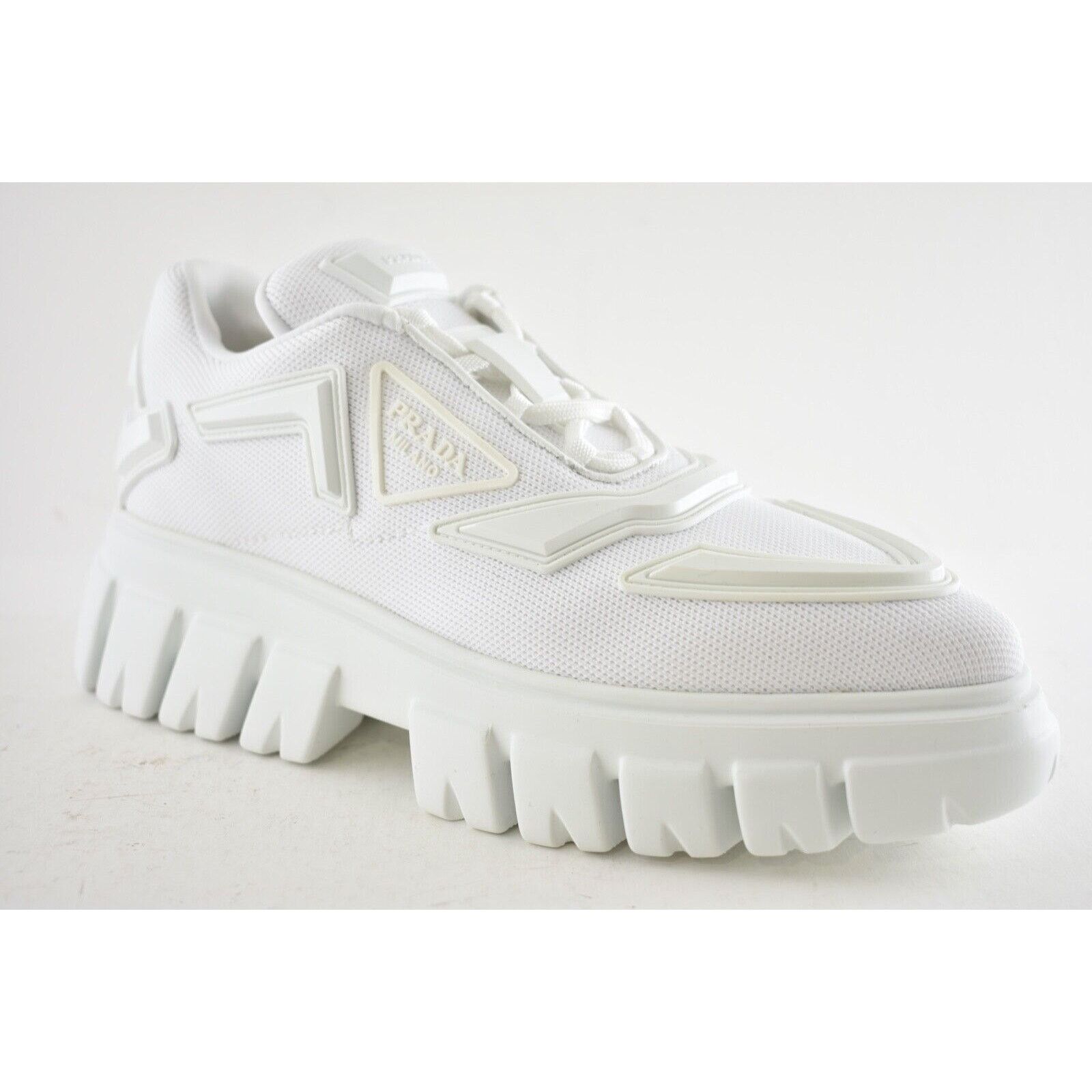 Prada Prada Monolith Sole White Platform Flat Low Sneaker 38.5 Size US 8.5 / IT 38.5 - 4 Thumbnail