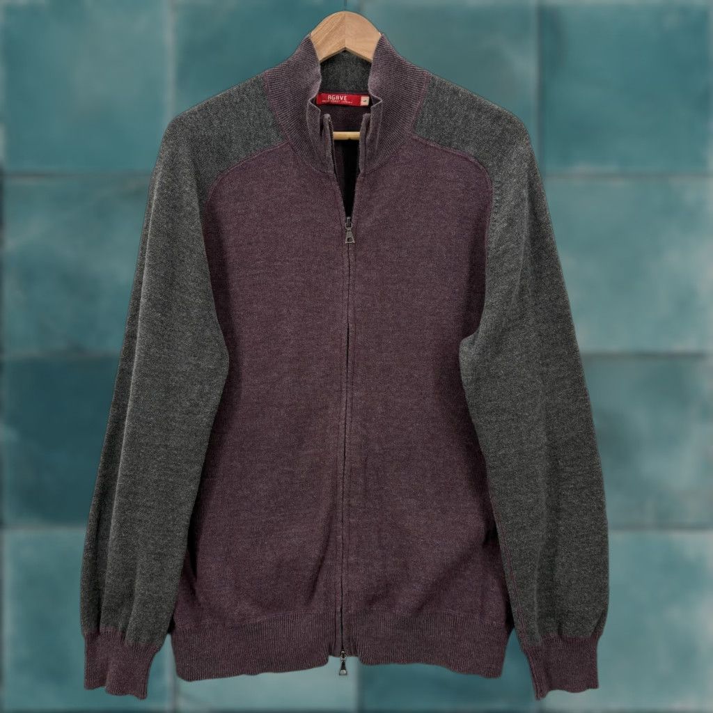 Vintage Agave Sweater Mens Large Purple Gray Milton Full Zip Cotton Mock Neck Knit Shirt Size US L / EU 52-54 / 3 - 1 Thumbnail
