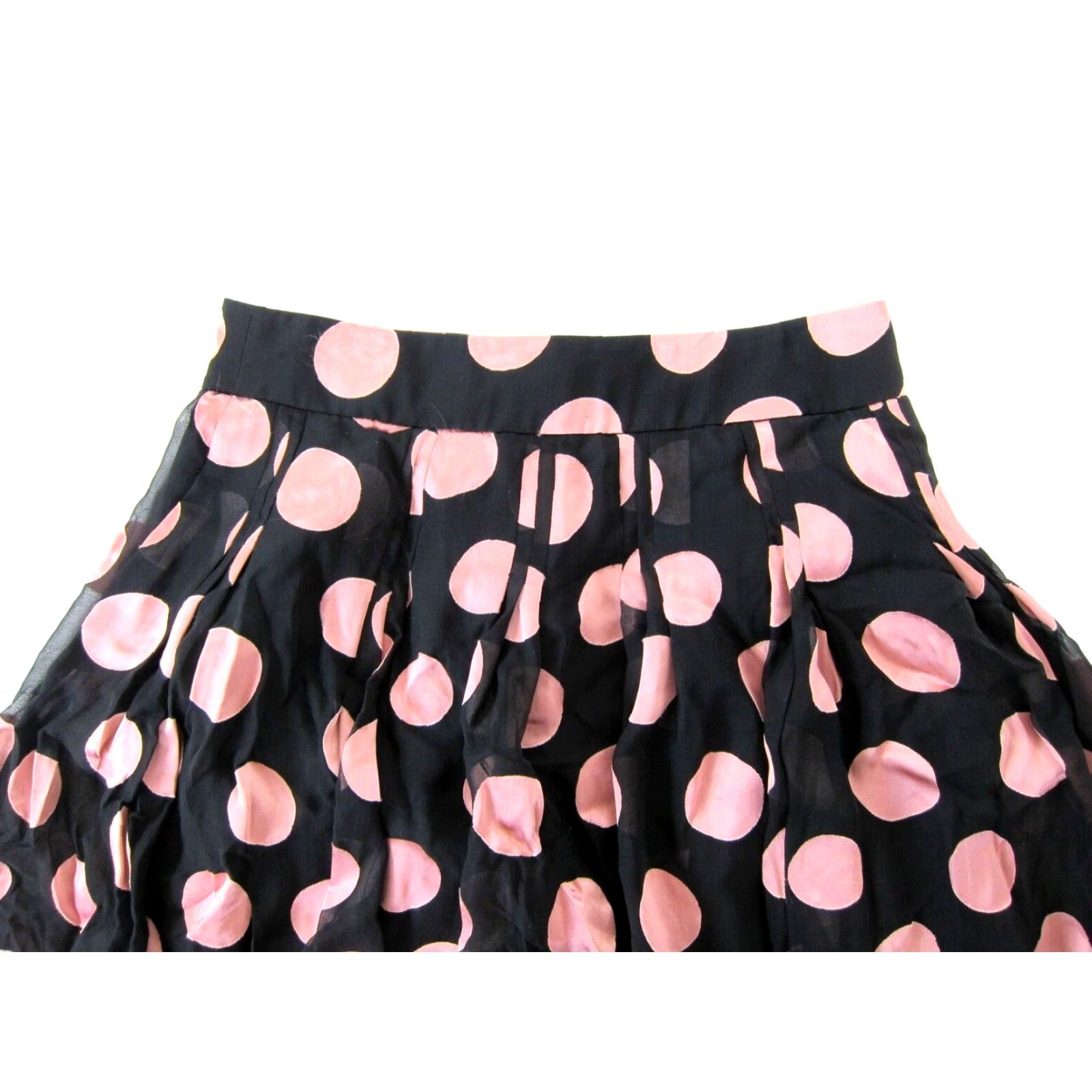 Vintage J. Peterman Silk Pink Black Polka Dot A-Line Pleated Knee Length Skirt Women 4 Size 27" / US 4 / IT 40 - 3 Thumbnail