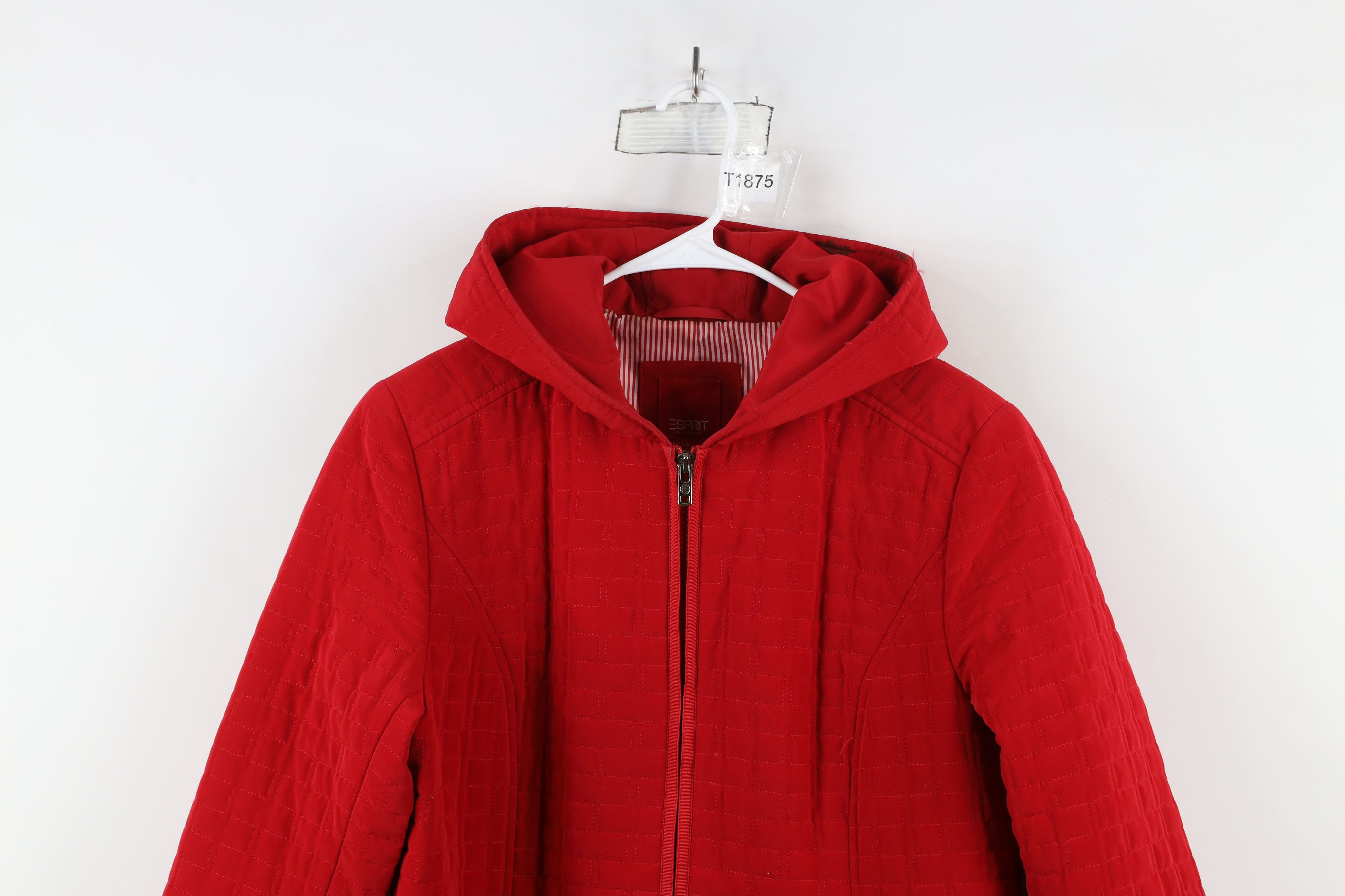 Esprit × Vintage Vintage 90s Y2K Esprit Quilted Hooded Jacket Coat Red Size L / US 10 / IT 46 - 2 Thumbnail