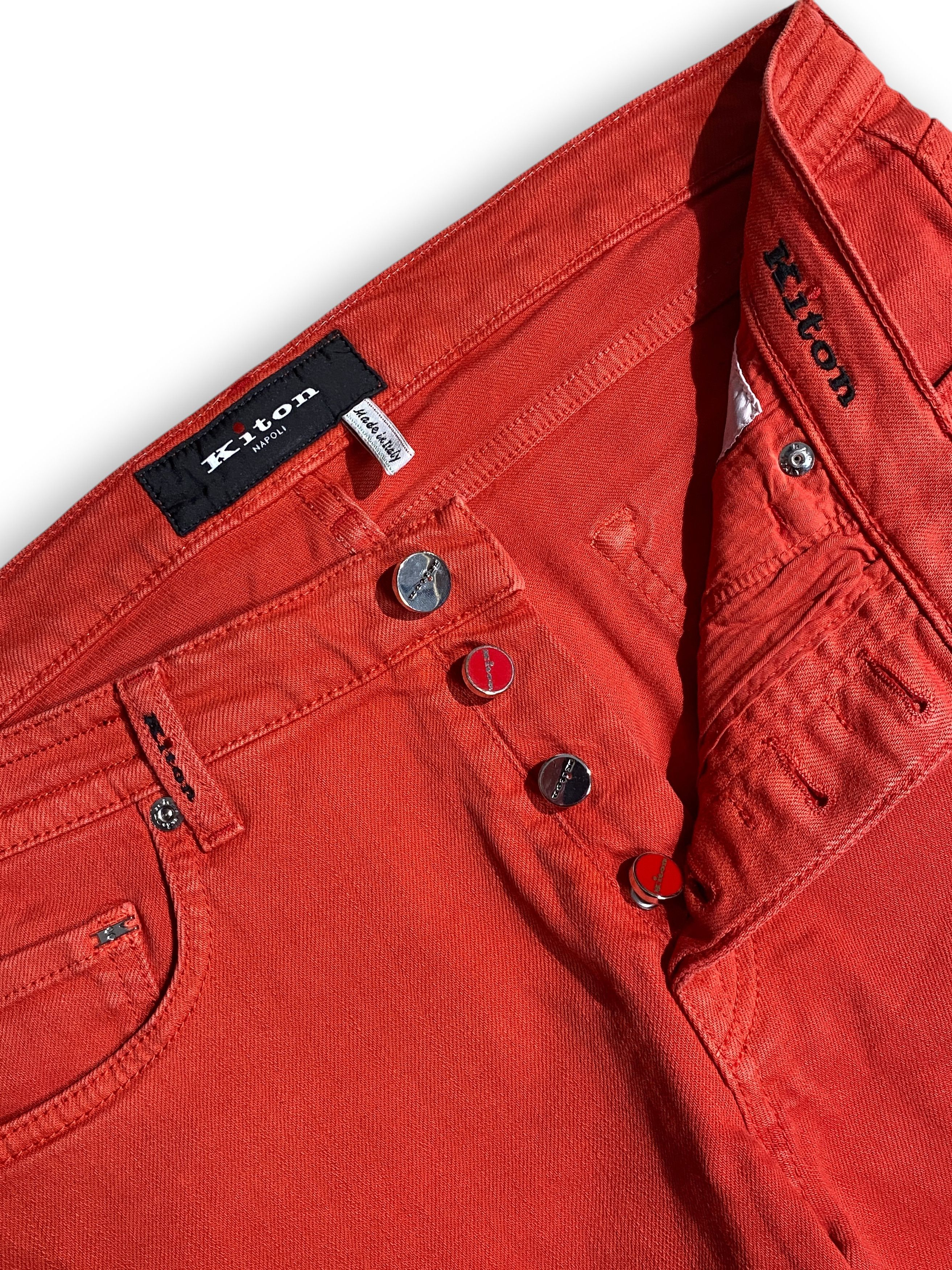 Kiton Kiton Red 5 Pocket Classic Washed Denim Slim Jeans Pants Size US 35 - 13 Thumbnail