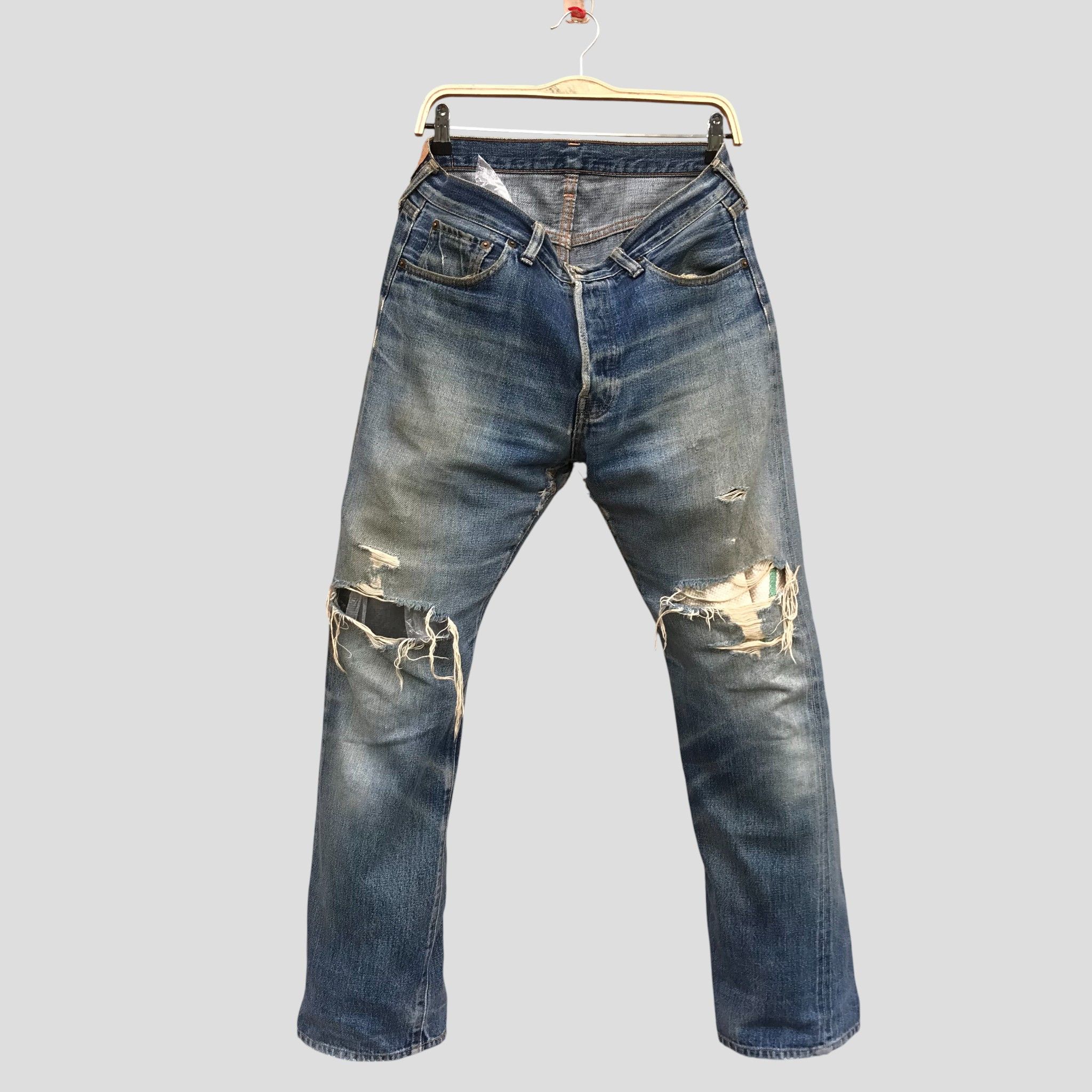 Denime Denime Selvedge Jeans Distressed Ripped Workwear Size US 30 / EU 46 - 1 Thumbnail