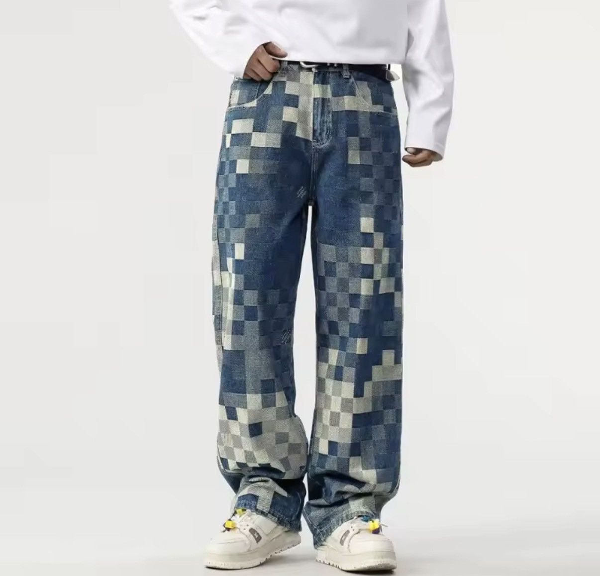 Jean Mosaic Designer Checkerboard Straight Loose Jeans Size US 30 / EU 46 - 1 Thumbnail