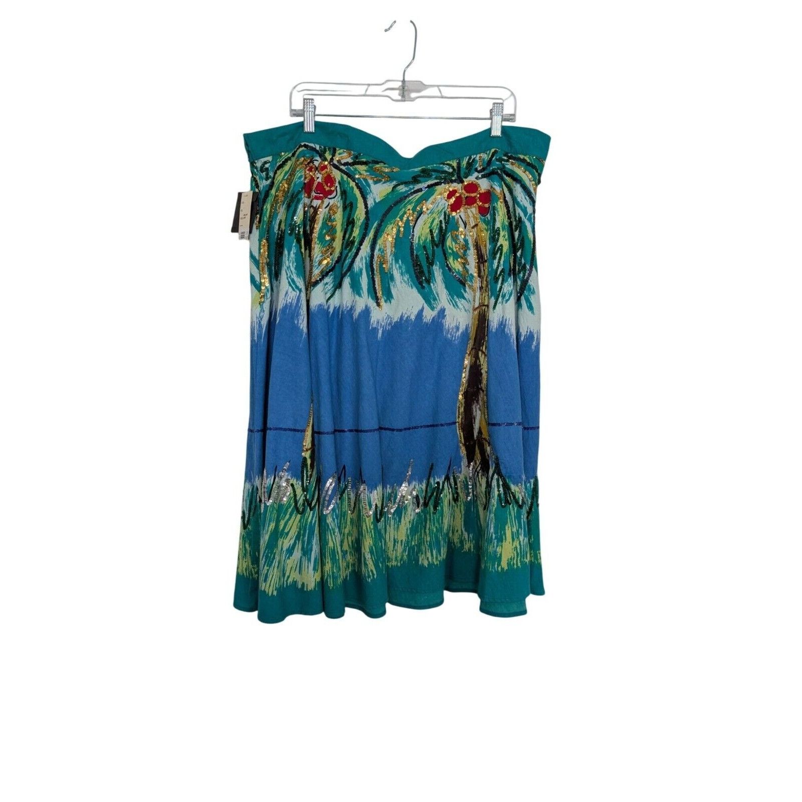 Designer NEW Bernardo Palm Tree Skirt Womens Size XL Blue Sequins 100 Size 38" / US 16 / IT 52 - 11 Thumbnail