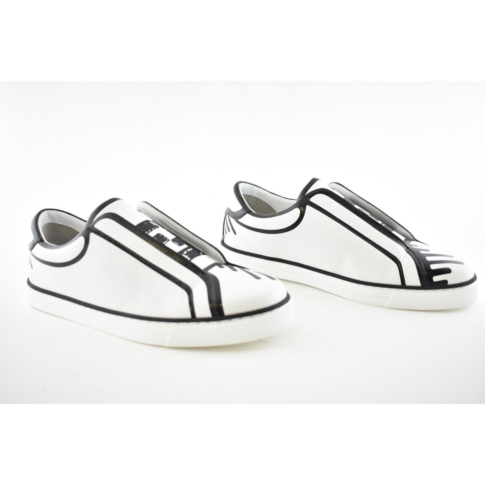 Fendi Fendi Joshua Vides Black White Leather Top Slip On Sneaker Size US 7 / IT 37 - 2 Thumbnail