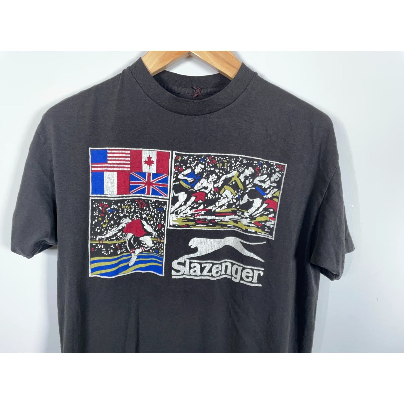 Vintage VINTAGE Slazenger T-Shirt Black Adult Large Slim Fit 80s Retro Sports USA Made Boys none Size US L / EU 52-54 / 3 - 4 Thumbnail