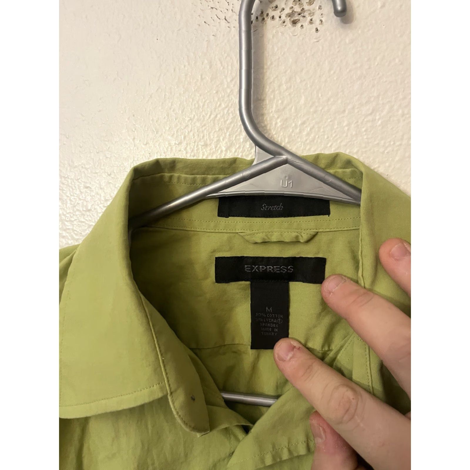 Express Express Button-Up Shirt Men Slim Green Solid M Size Long Sleeve Button Closure Size US M / EU 48-50 / 2 - 2 Thumbnail