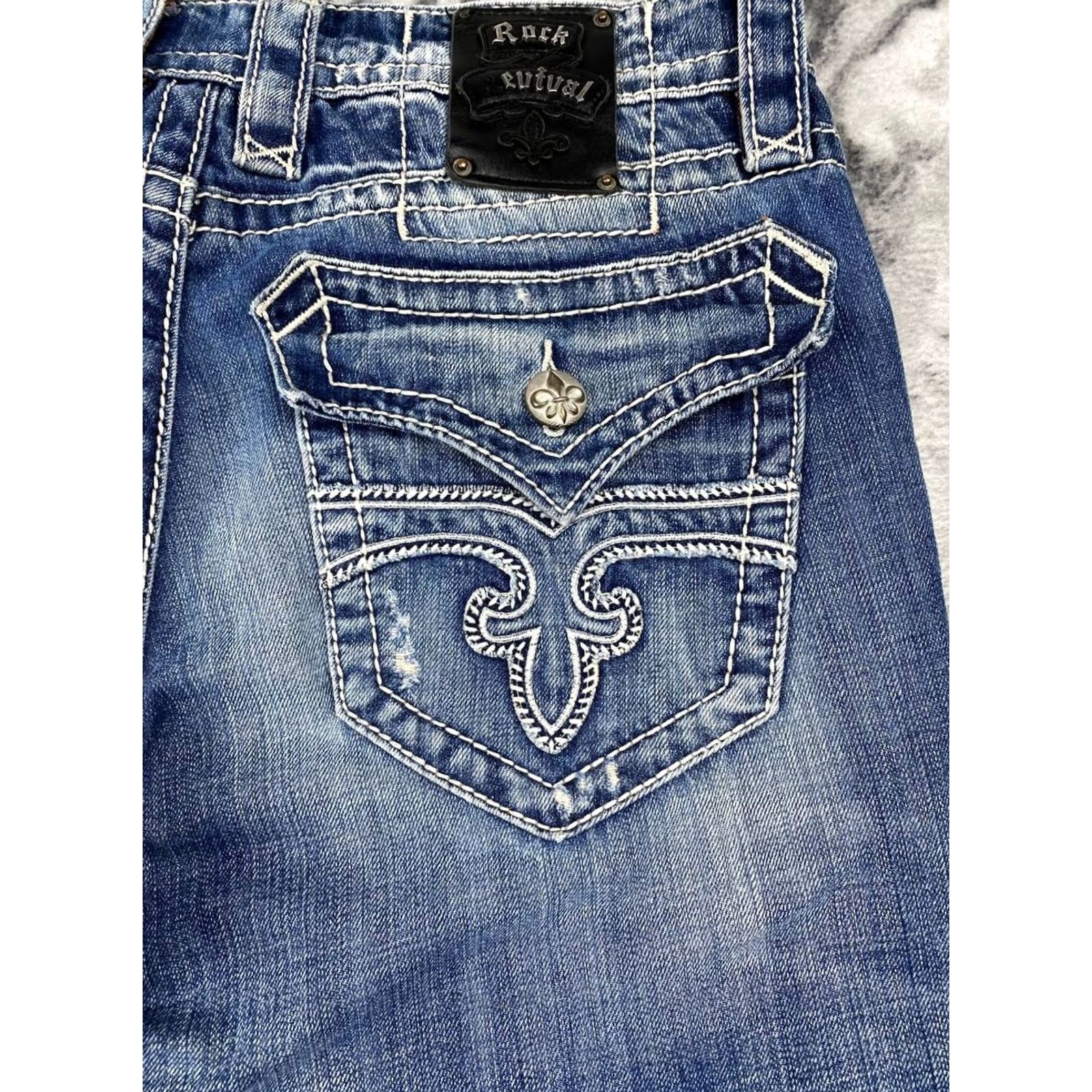 Vintage VINTAGE Rock Revival Jeans Y2K Men Size 33 Blue Straight Denim Size US 33 - 6 Thumbnail