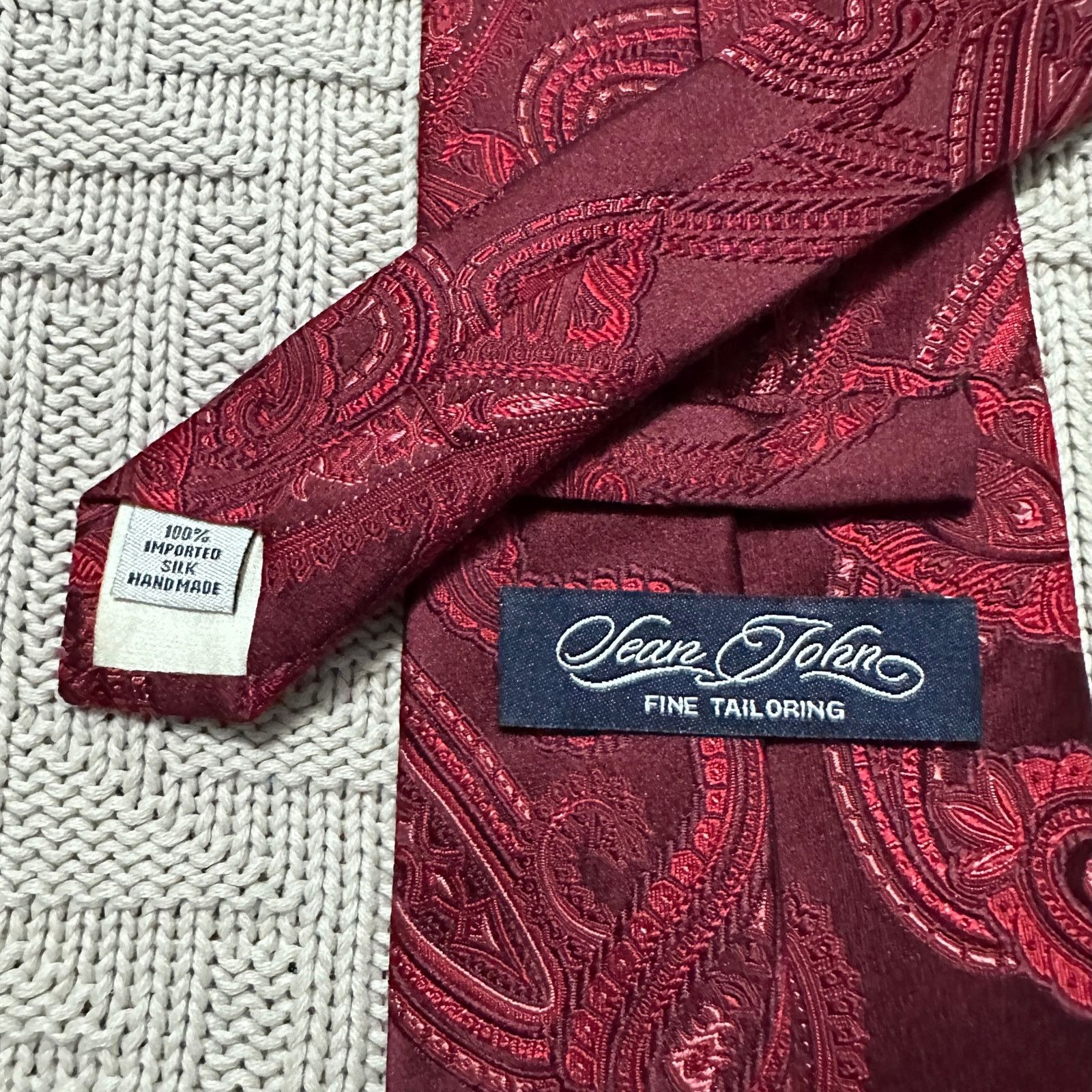 Sean John Sean John maroon red monotone paisley silk tie Size ONE SIZE - 3 Thumbnail