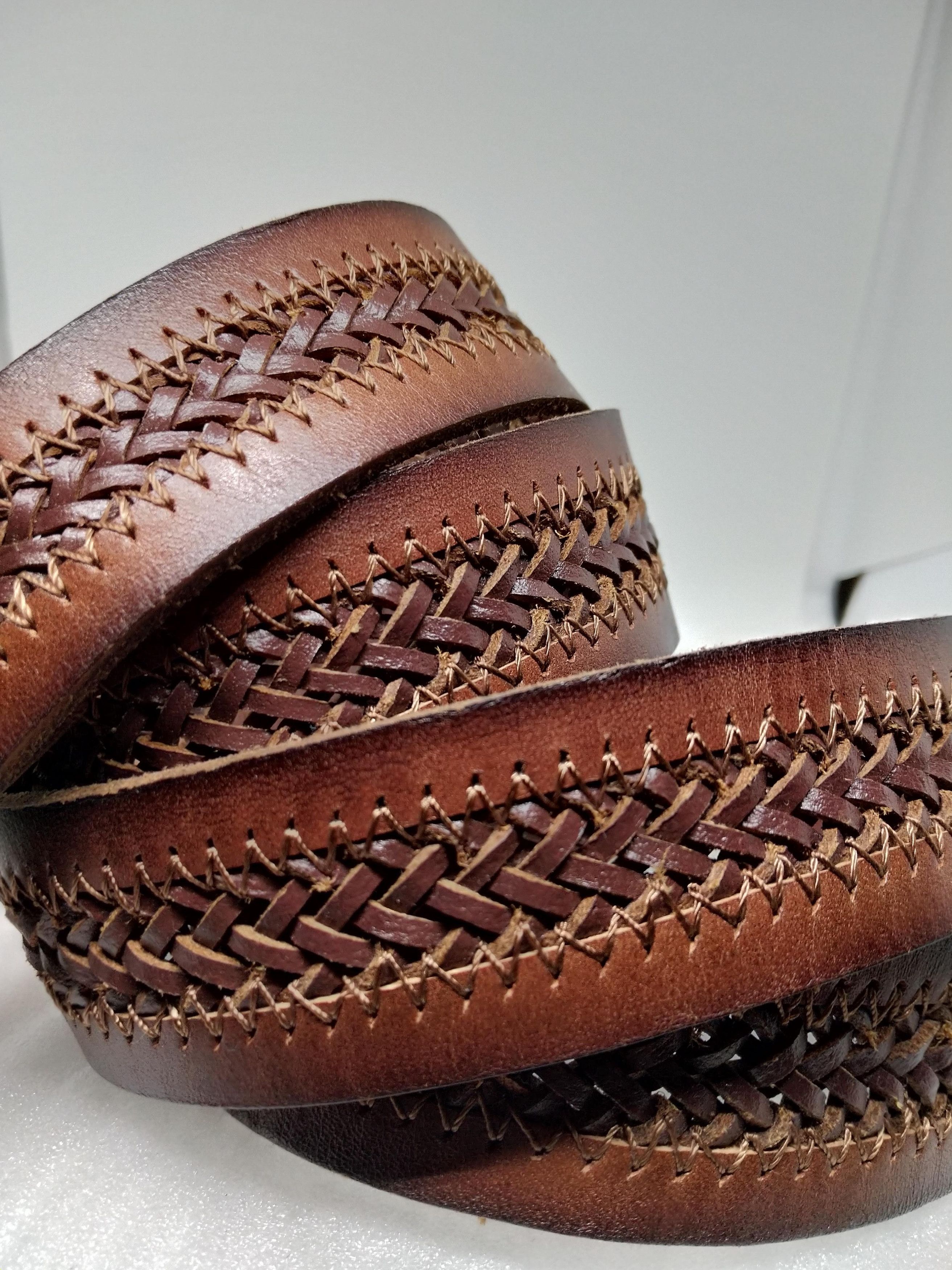 J.Crew Woven Brown Leather Double Brass Ring Unisex Adjustable Size ONE SIZE - 4 Thumbnail