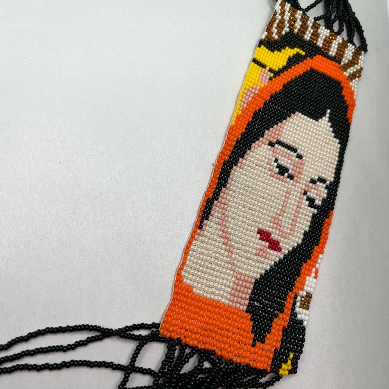 Handmade Virgin Mary Artisan Candy Skull Neon Orange beaded necklace Size ONE SIZE - 2 Thumbnail