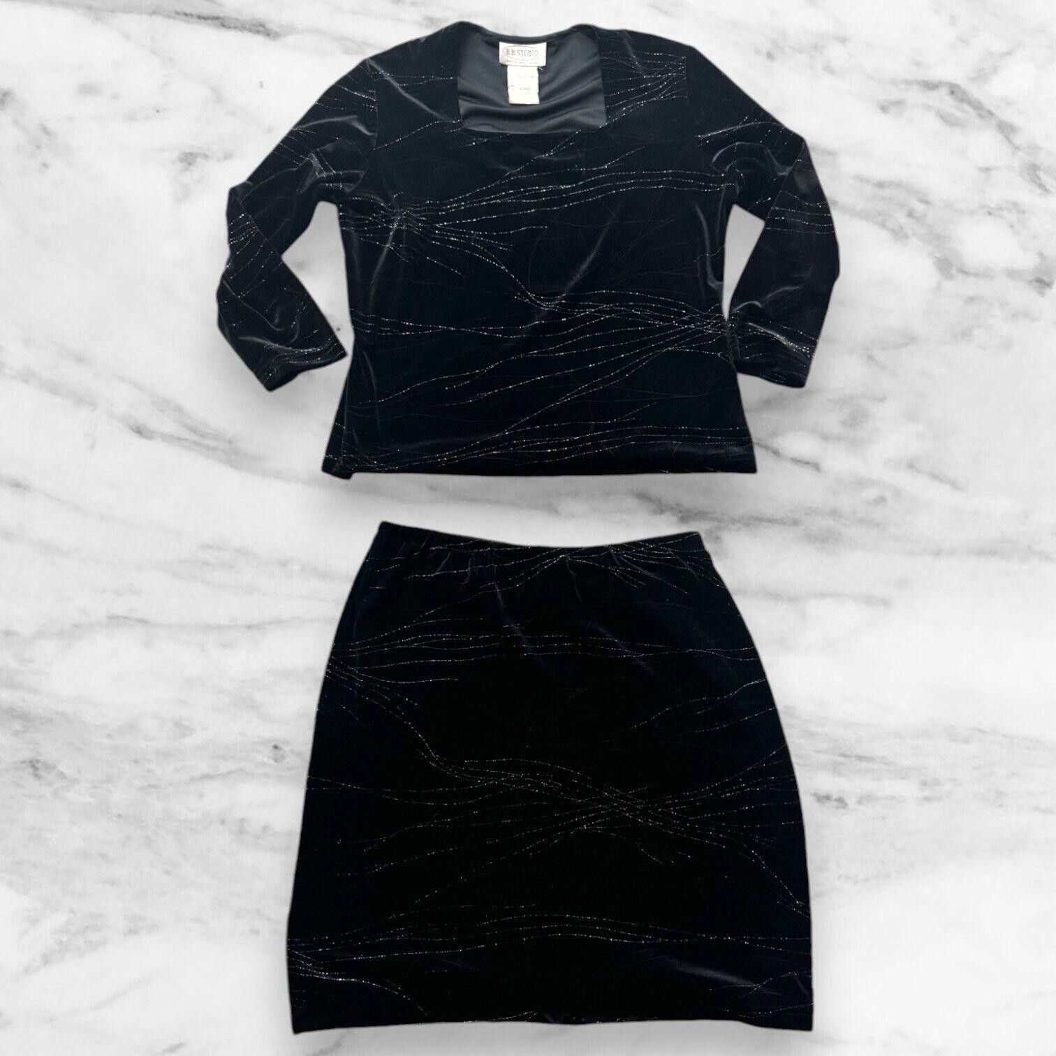 Designer Vintage 90’s Two Piece Velvet Matching Skirt Set Plus Size XL / US 12-14 / IT 48-50 - 2 Thumbnail