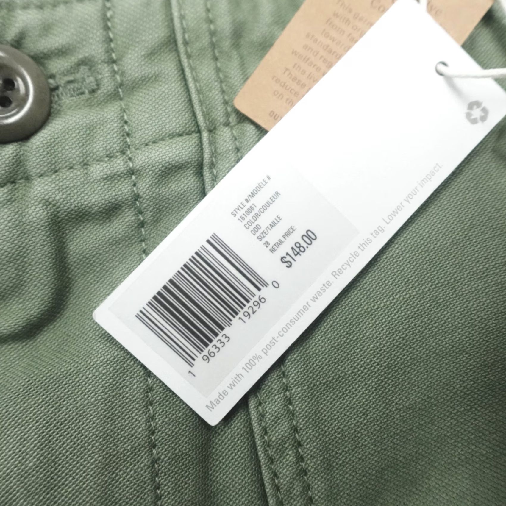 Outerknown Outerknown Field Pants Men's 28x32 Cargo Cotton Green Size US 28 / EU 44 - 2 Thumbnail