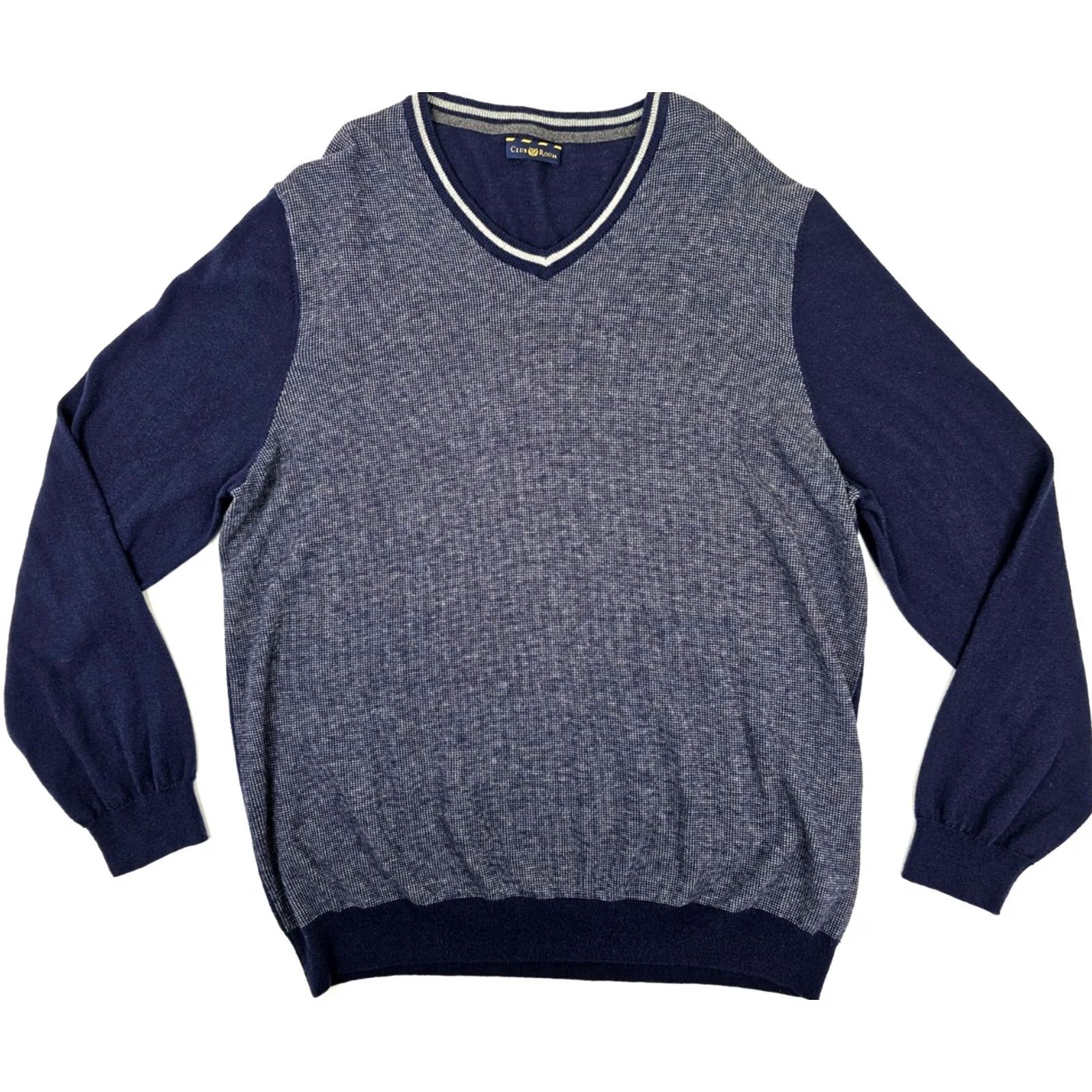 Club Room Club Room Lightweight Cashmere Blend Pullover Sweater Men L Heathered Blue, V-Neck, Long Sleeve, Casual Knit Shirt, 46" Chest (Mens) Size US L / EU 52-54 / 3 - 2 Thumbnail