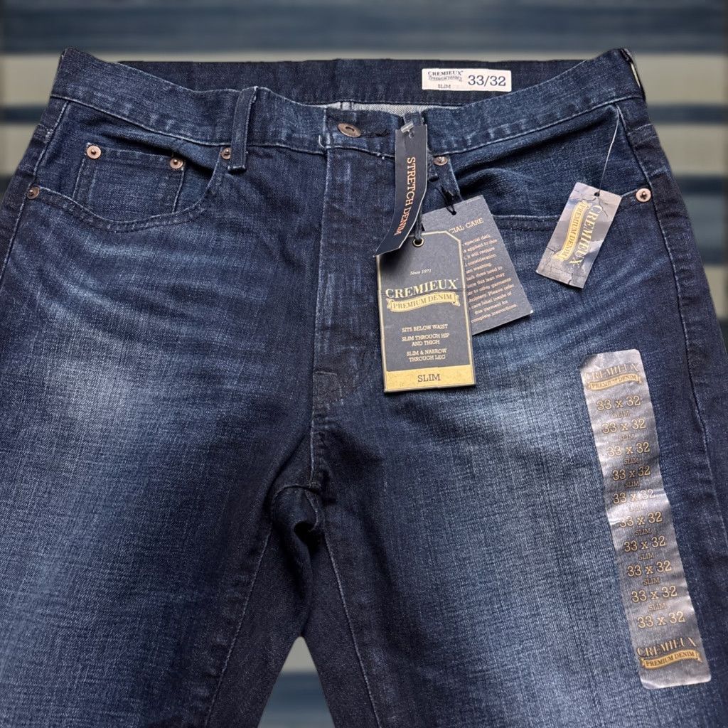 NWT Cremieux Premium Denim Jeans Men’s Sz 33x32 Slim Straight Med Wash Stretch