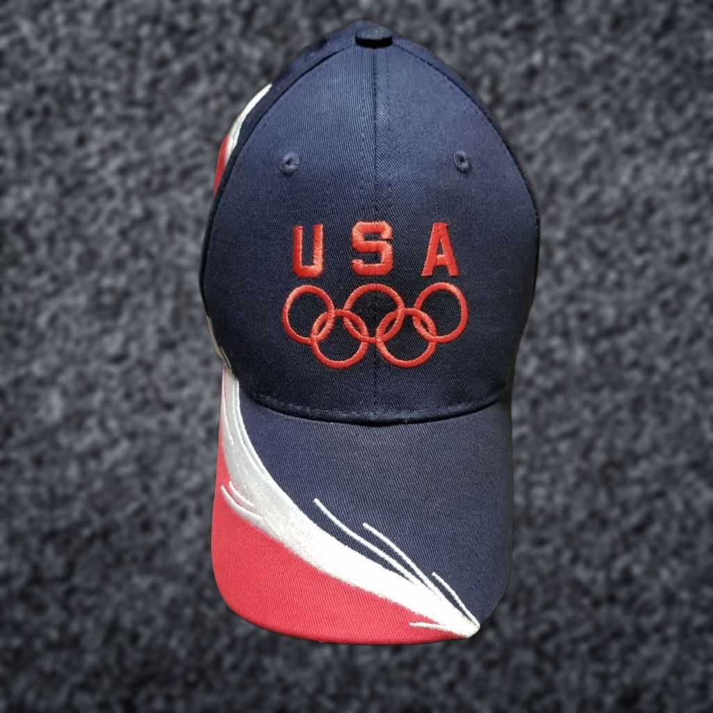 Vintage VINTAGE Olympic Team USA Hat Baseball Strap Back Dad Cap 1990s Blue Adjustable Cotton Hip Hop Style Mens Size ONE SIZE - 1 Thumbnail