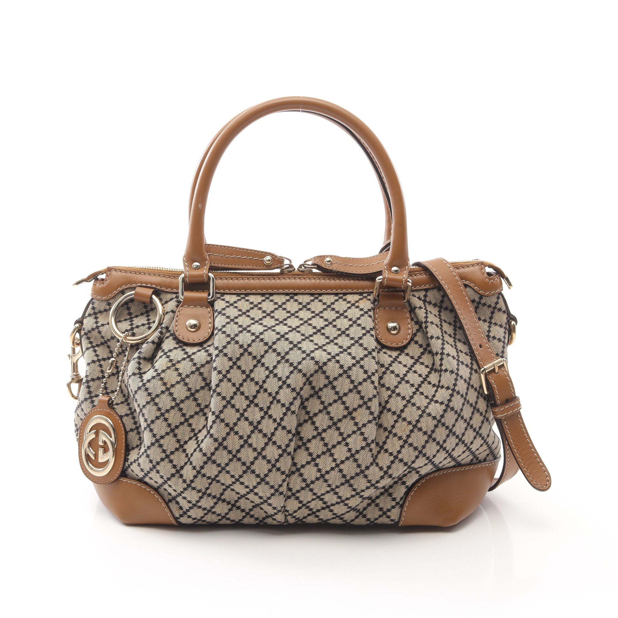 Gucci Gucci Sukey Diamante Handbag Canvas Leather Beige Light Brown Black Size ONE SIZE - 1 Thumbnail
