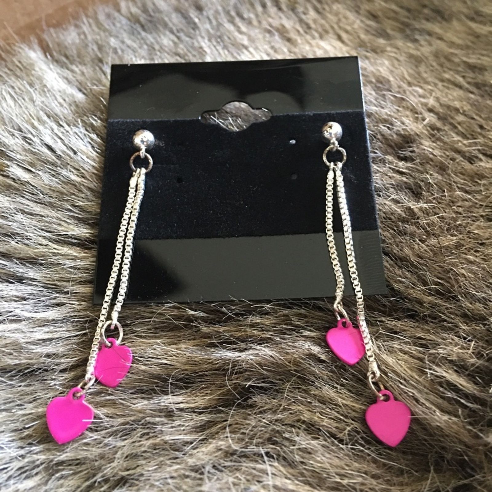 Jewelry Silver tone chain pink heart pierced earrings Size ONE SIZE - 2 Thumbnail