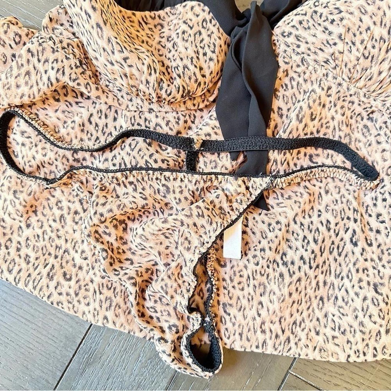 Designer Leopard Print Babydoll Nightie with Bow Thong Size ONE SIZE - 5 Thumbnail
