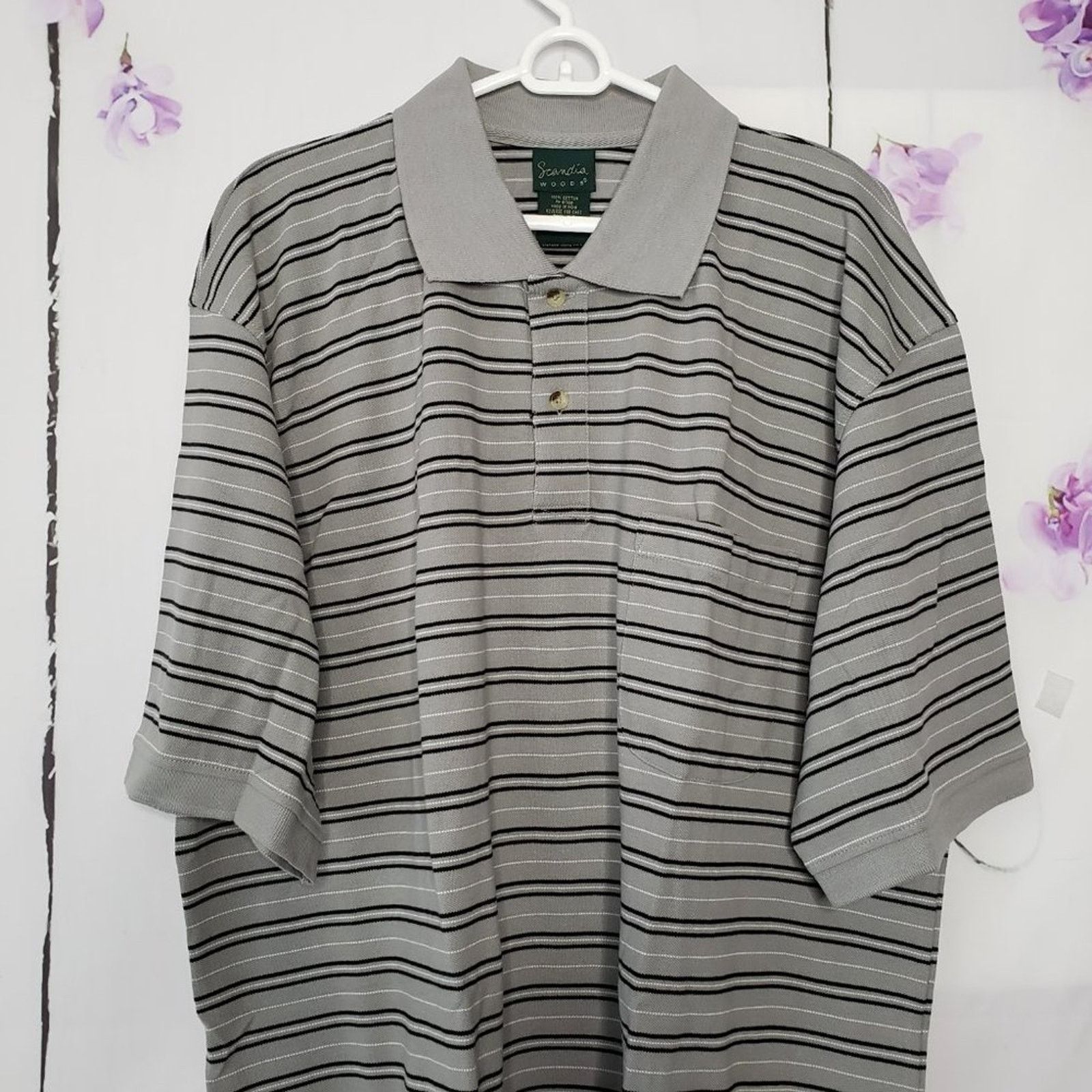 Designer Scandia Woods Stripe Button Top Spread Collar Golf Polo 2XL Size US XXL / EU 58 / 5 - 7 Thumbnail