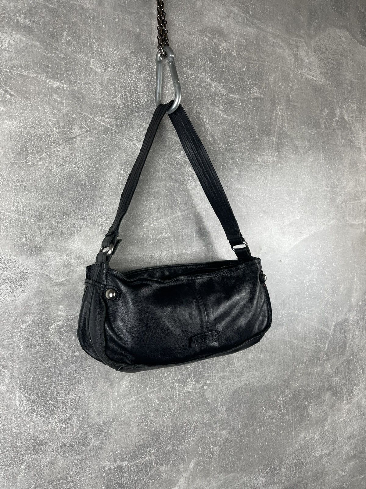Sisley Black Leather Baguette Shoulder Bag Y2K 00s Rectangular Size ONE SIZE - 3 Thumbnail