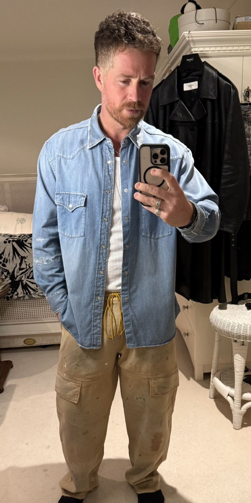 FW16 Saint Laurent distressed crash denim shirt Hedi Slimane