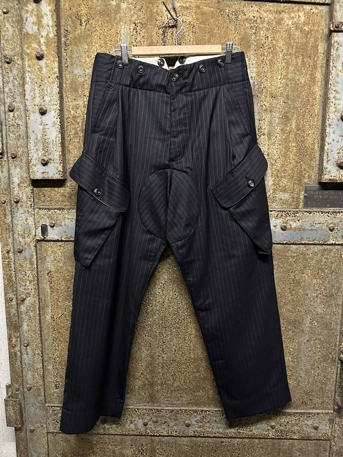 image of John Alexander Skelton Striped Black Trousers In Light Wool, Men's (Size 32)