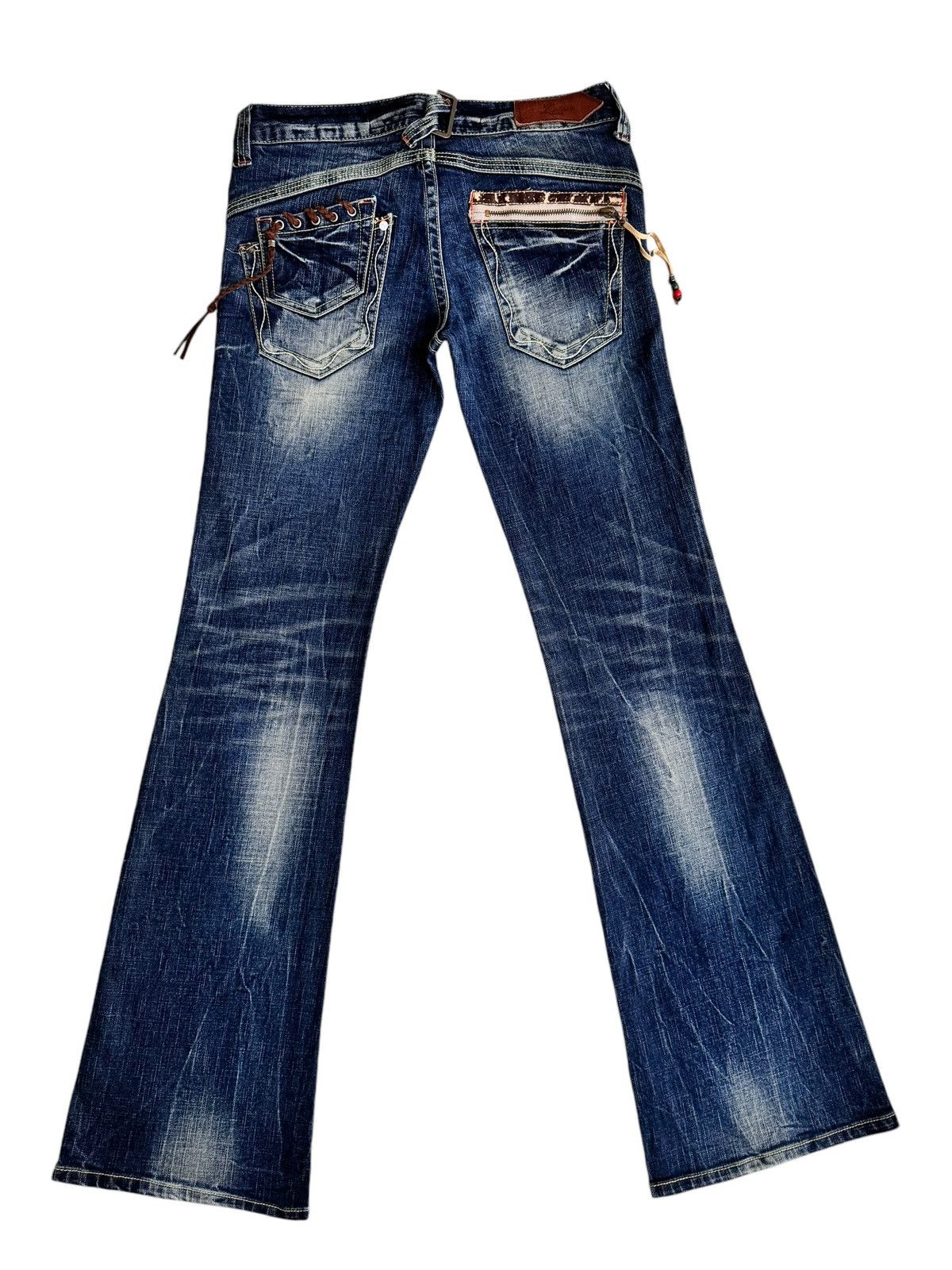 Japanese Brand × Le Grande Bleu (L.G.B.) Sick⚡️Distressed Back Number Low Rise Flare Jeans Size 29" - 3 Thumbnail