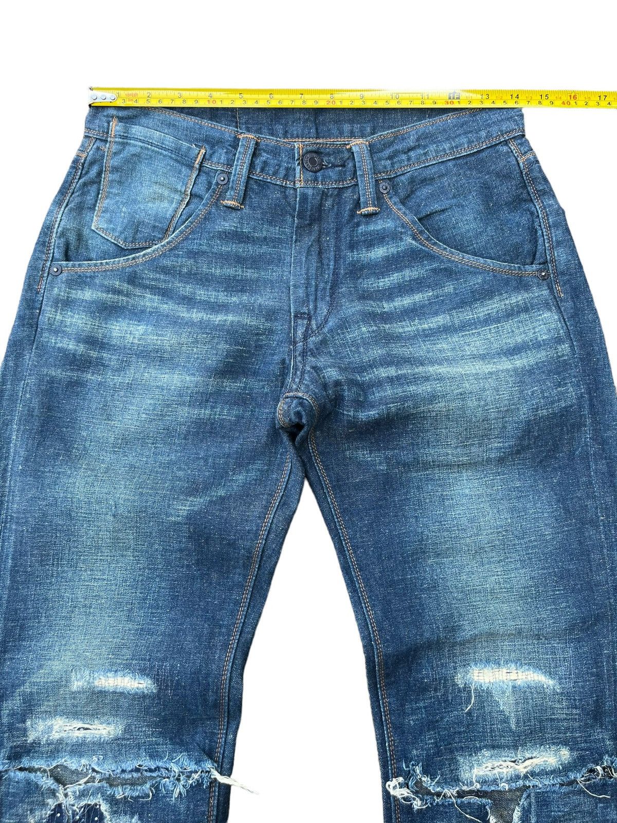 Levi's × Vintage Vintage Levi’s 511 Trashed Sashiko Style Blue Washed Jeans Size US 28 / EU 44 - 11 Thumbnail