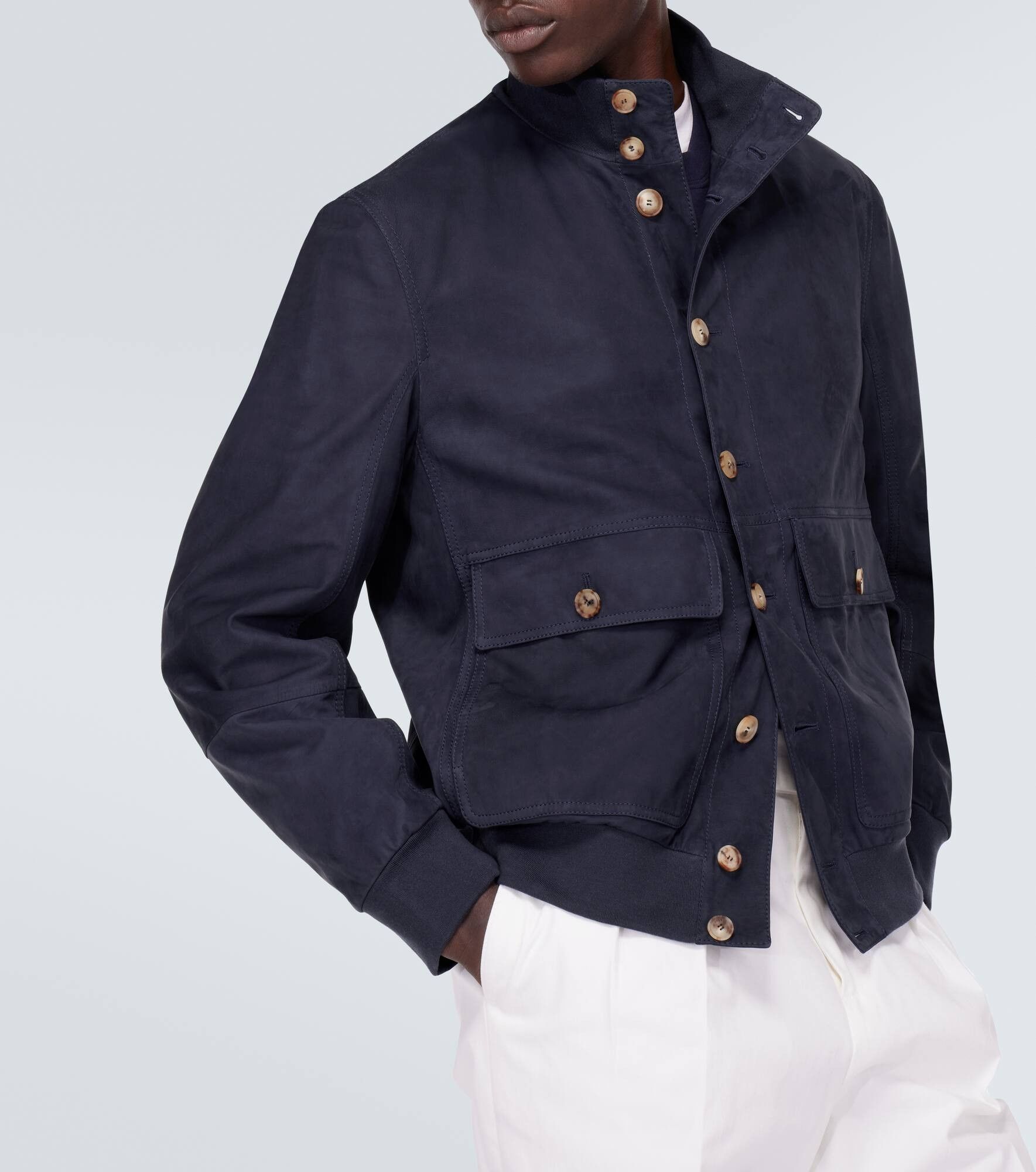 Brunello Cucinelli Leather Jacket in Dark Blue Size US XL / EU 56 / 4 - 4 Thumbnail