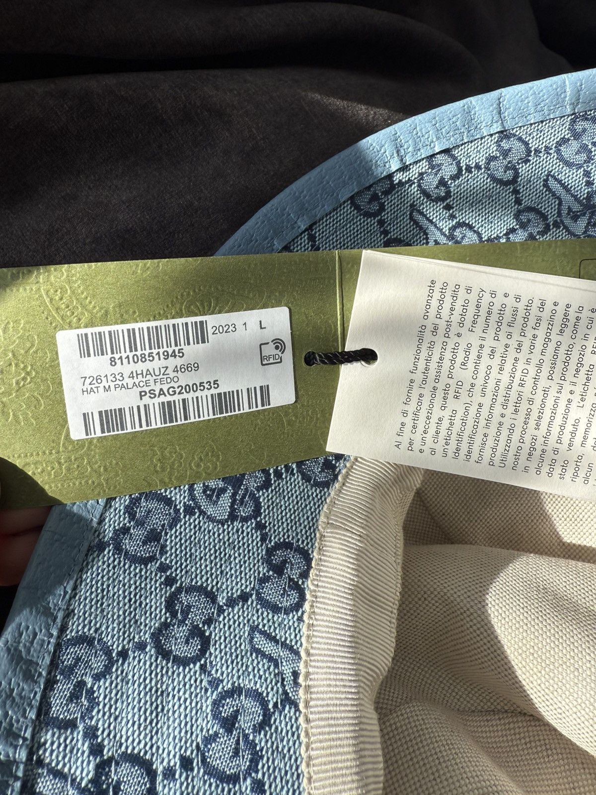 Gucci × Palace Palace x Gucci GG-P Monogram Bucket Hat Blue Size ONE SIZE - 4 Thumbnail