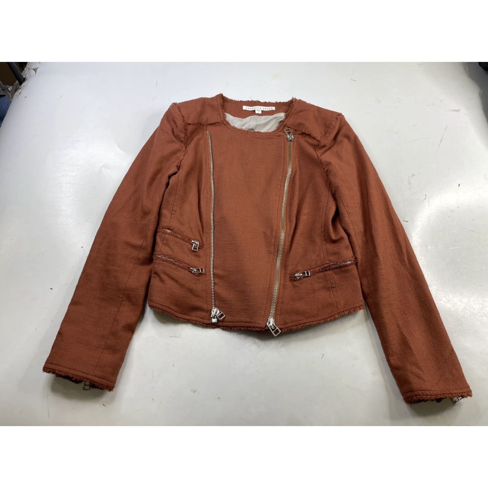 Veronica Beard VERONICA BEARD Jacket Shirt? 6 Rust Fringe Cotton Zipper Moto Blazer Twill Lined Pockets Vintage No Womens Size M / US 6-8 / IT 42-44 - 2 Thumbnail