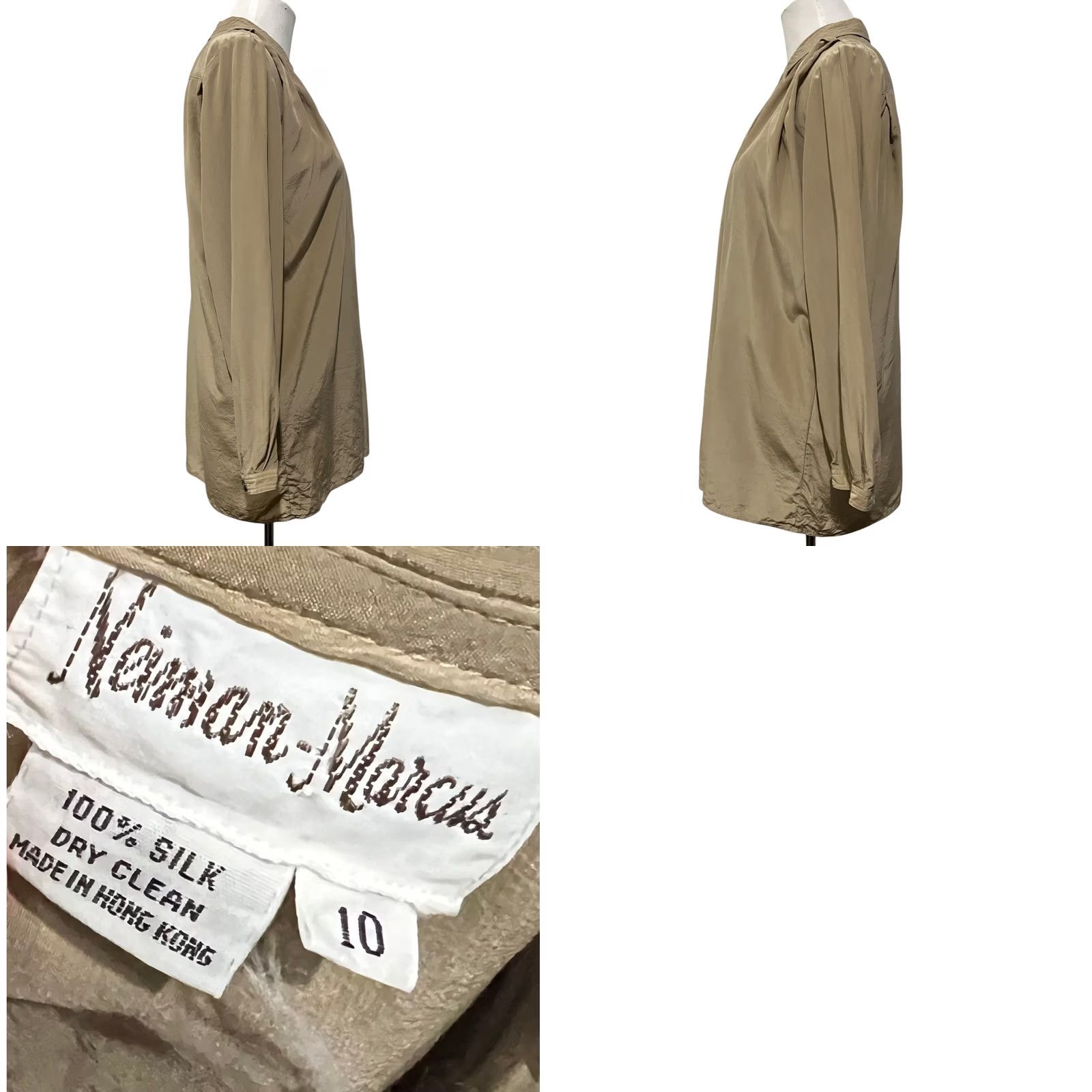 Neiman Marcus VINTAGE Neiman Marcus Silk Blouse Shirt Women Tan Pleated Shoulders 10 Womens Size L / US 10 / IT 46 - 8 Thumbnail