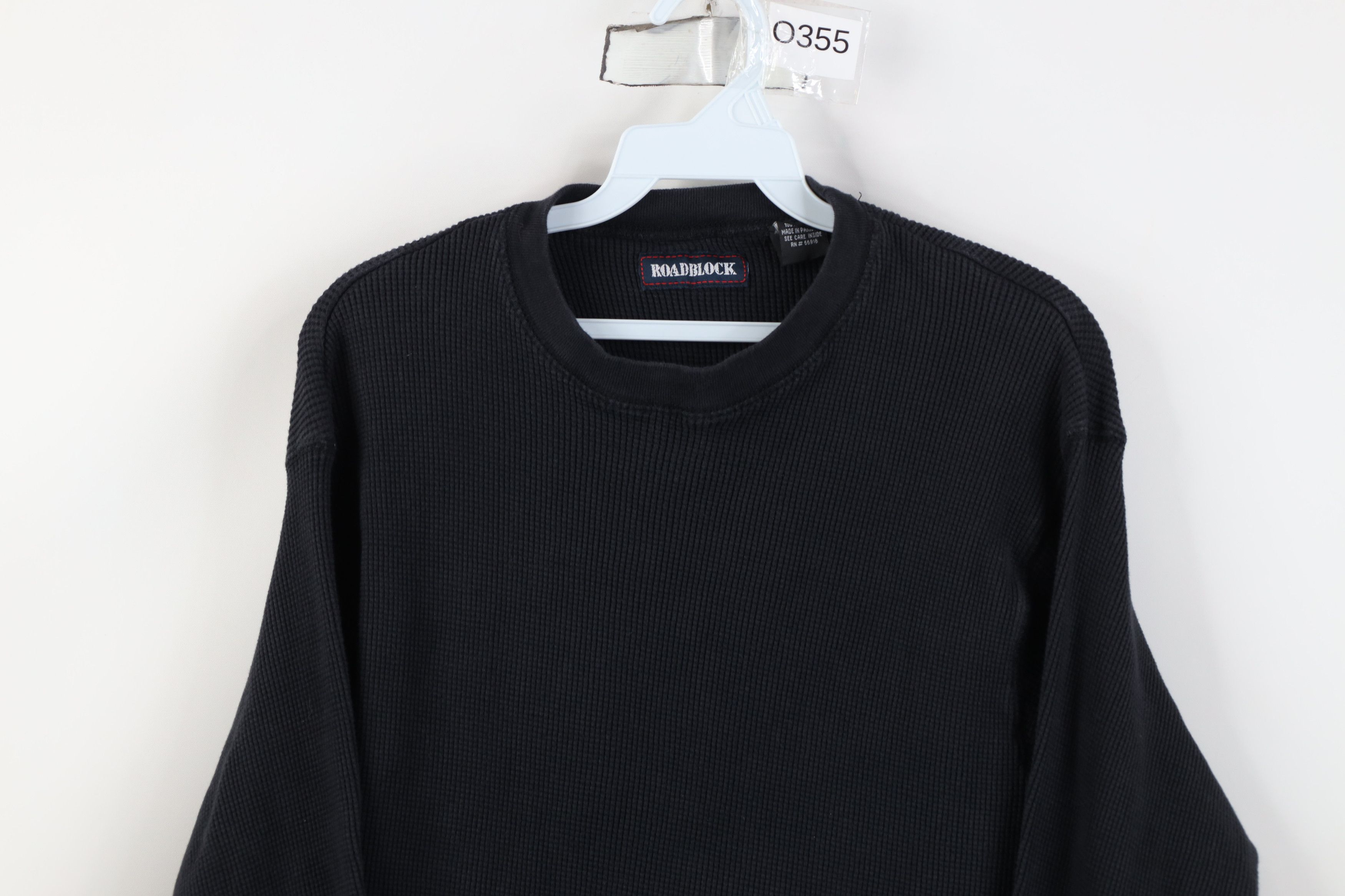 Vintage Vintage 90s Y2K Waffle Knit Long Sleeve T-Shirt Black Size US L / EU 52-54 / 3 - 2 Thumbnail