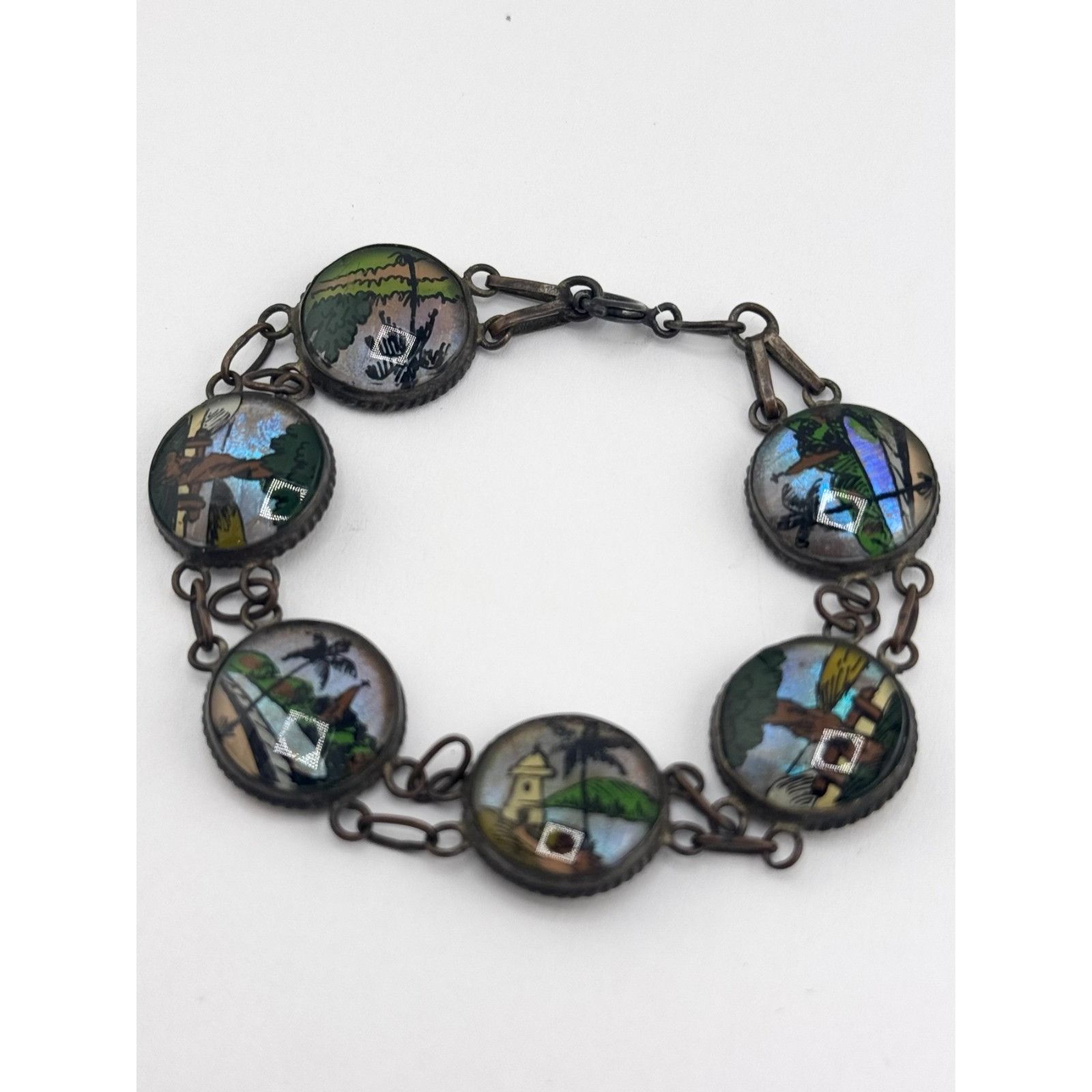 Vintage Estate butterfly wing tropical Art vintage bracelet Size ONE SIZE - 3 Thumbnail