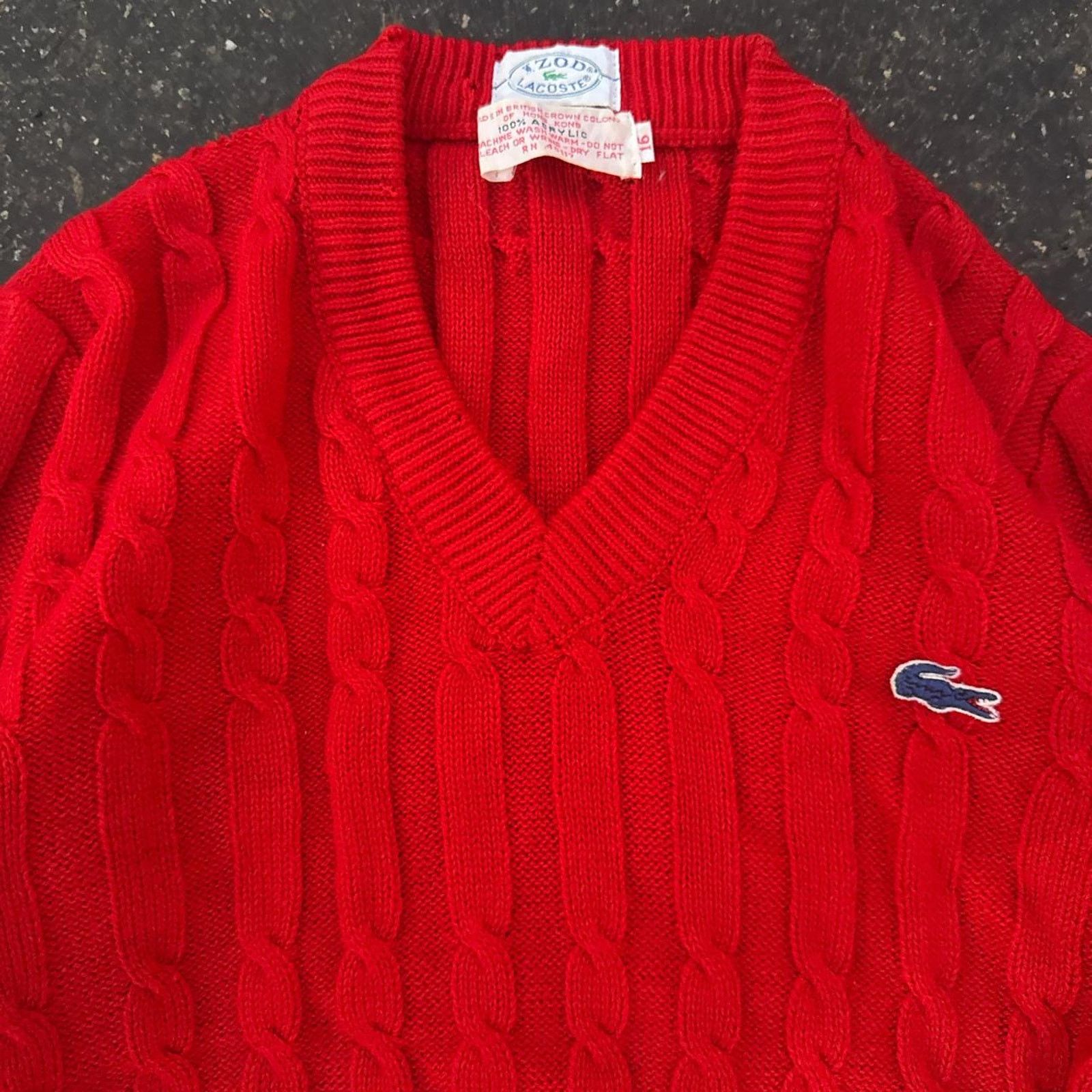 Lacoste Vintage 1970s Izod Lacoste Cable Knit Red Sweater Size 16 Size XXL / US 16-18 / IT 52-54 - 3 Thumbnail