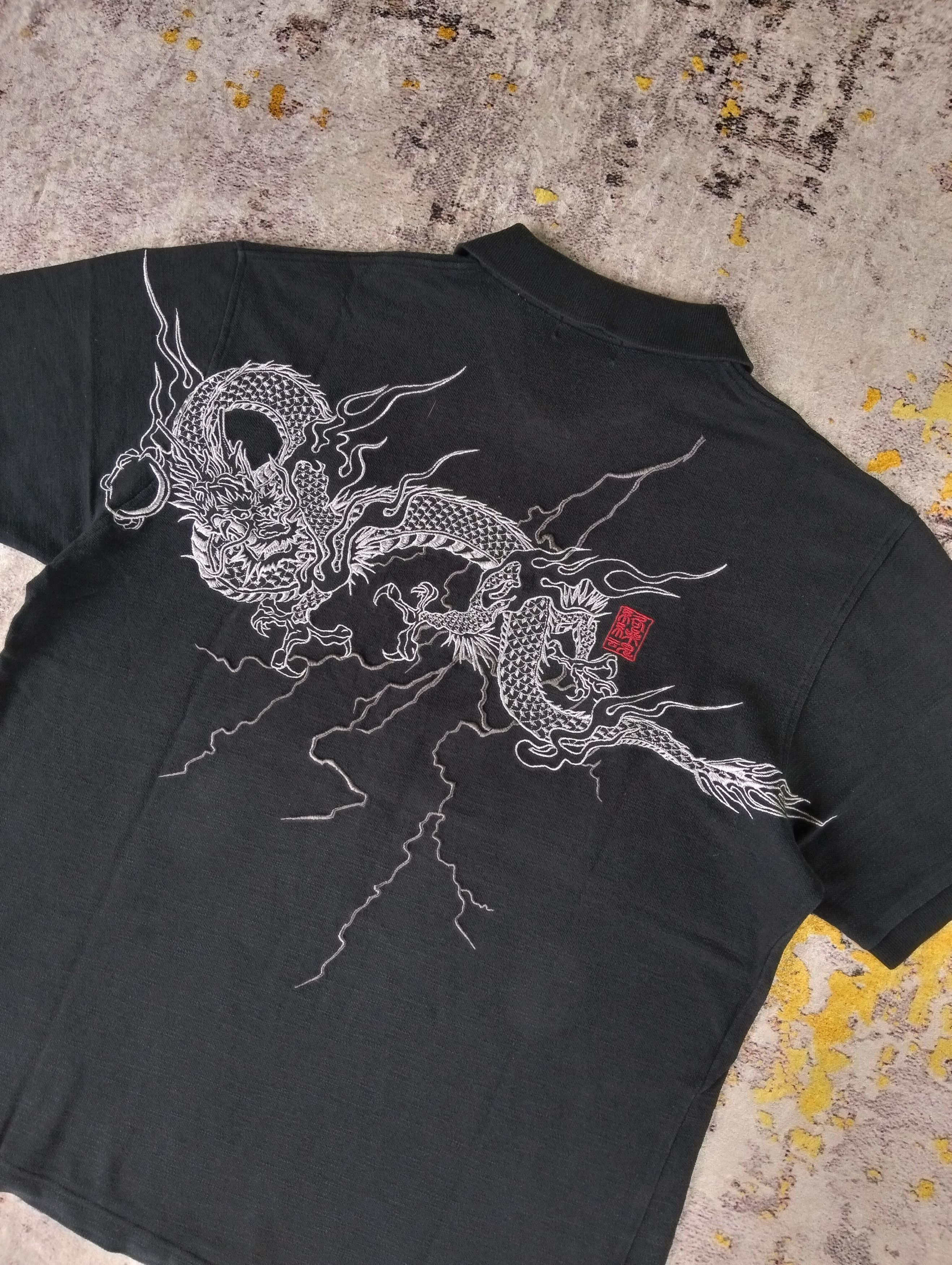 Karakuri Tamashii Karakuri Tamashii Dragon Embroidered Faded Polo Shirt Size US XL / EU 56 / 4 - 2 Thumbnail