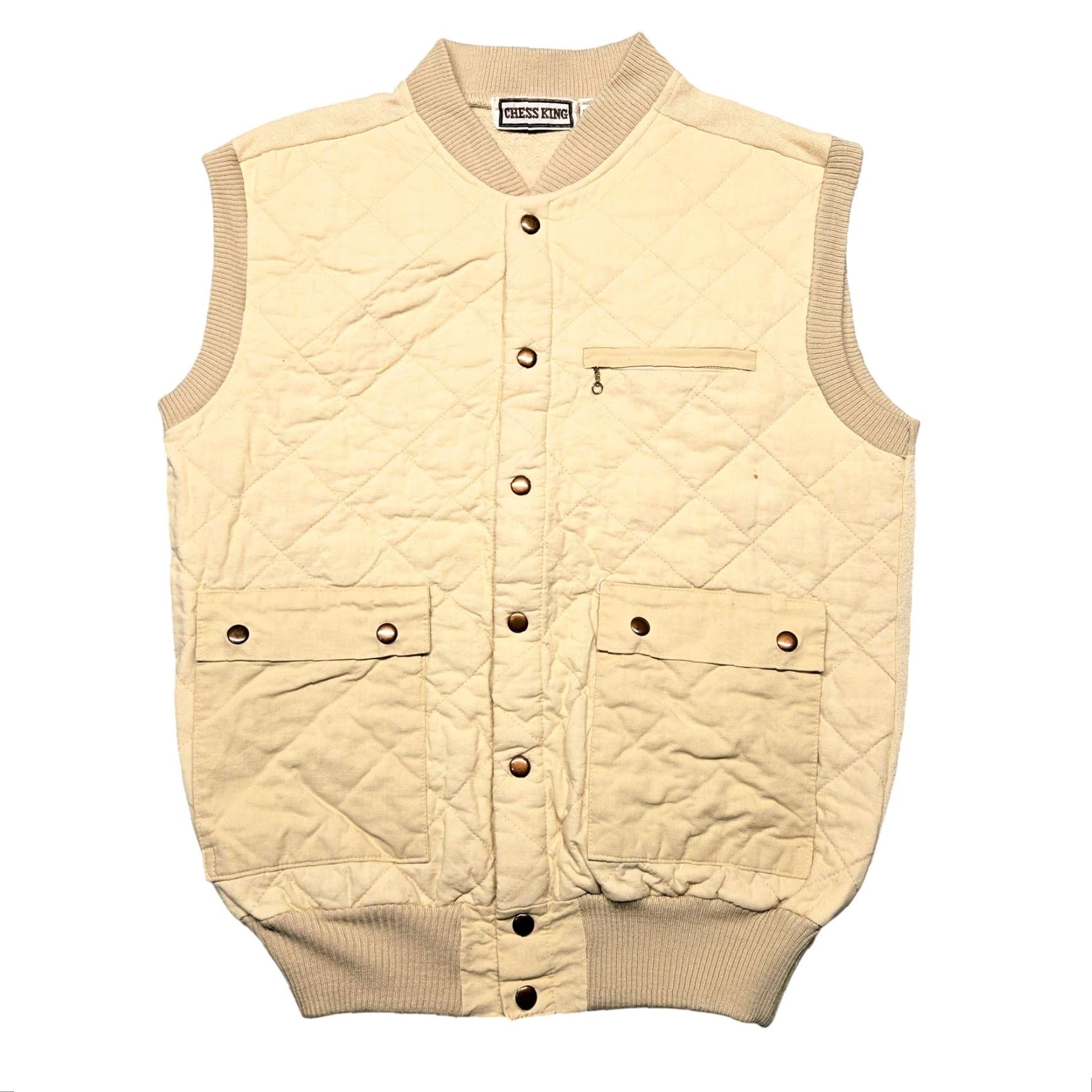 Vintage VINTAGE Chess King Beig e Cotton Quilted Vest Mens Large Pockets Snap Zipper Workwear 80s Size US L / EU 52-54 / 3 - 2 Thumbnail