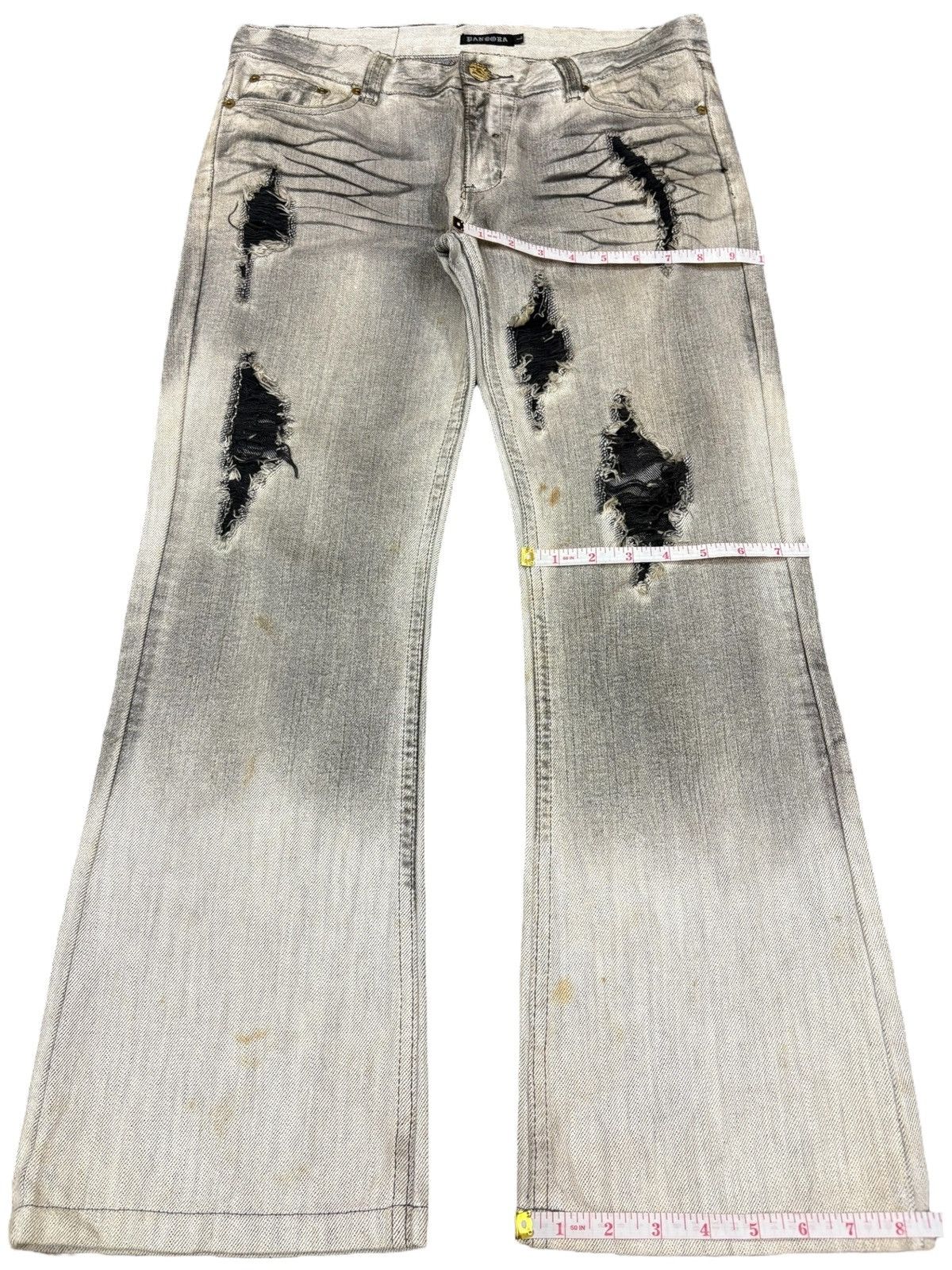 pandora Vintage Japanese Pandora Charcoal Wash Distress Flare Jeans Size US 33 - 13 Thumbnail