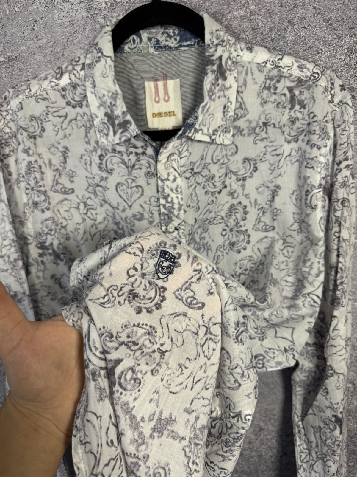 Diesel × Diesel Black Gold × Vintage Vintage Diesel Rare Abstract Light Weight Mens Button Shirt Size US L / EU 52-54 / 3 - 11 Thumbnail