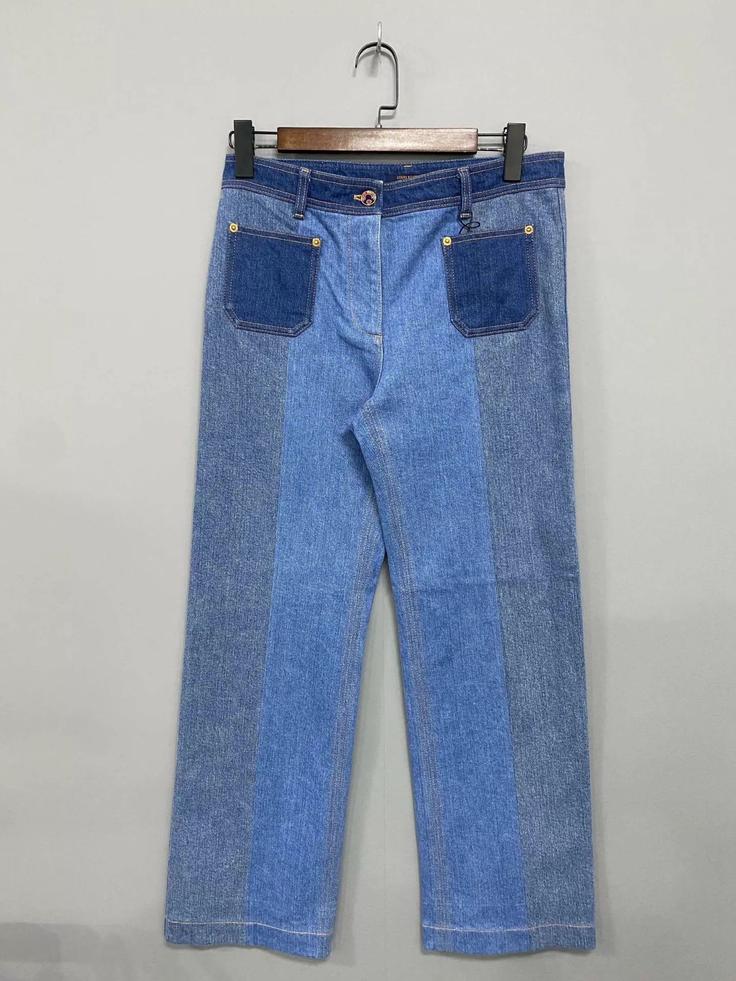 Louis Vuitton LV colorblocked Monogram leather patch denim jeans Size 28" / US 6 / IT 42 - 1 Thumbnail