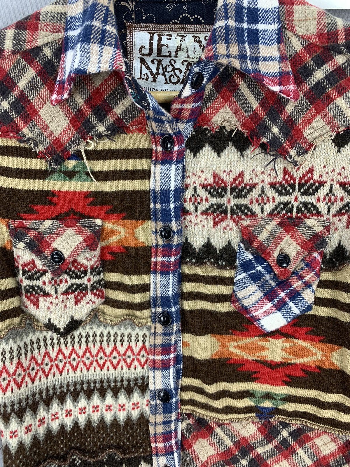 Japanese Brand Rare Navajo Patchwork Knitted Flannel Size XXS / US 00 / IT 34 - 7 Thumbnail