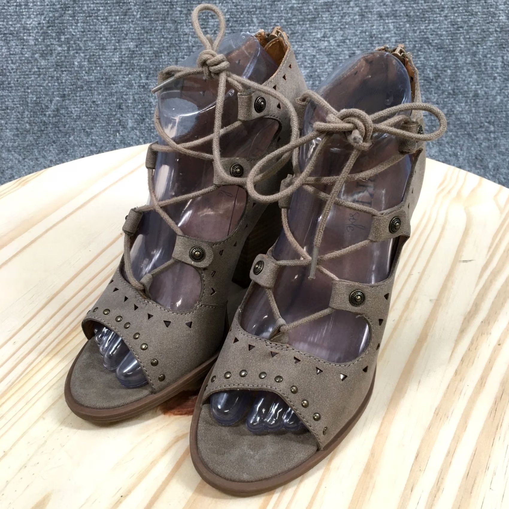 Vintage BKE Sole Sandals Womens 7M Siren Lace Up Heeled Ankle Strappy Brown Faux Leather Sandal Women Womens Size US 7 / IT 37 - 3 Thumbnail