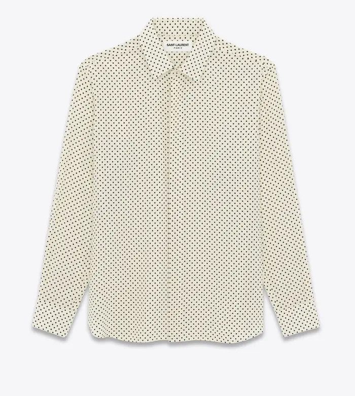 Saint Laurent Paris o1bcso1str0625 Shirt In Dotted Crepe in White/Black Size US XXL / EU 58 / 5 - 1 Thumbnail
