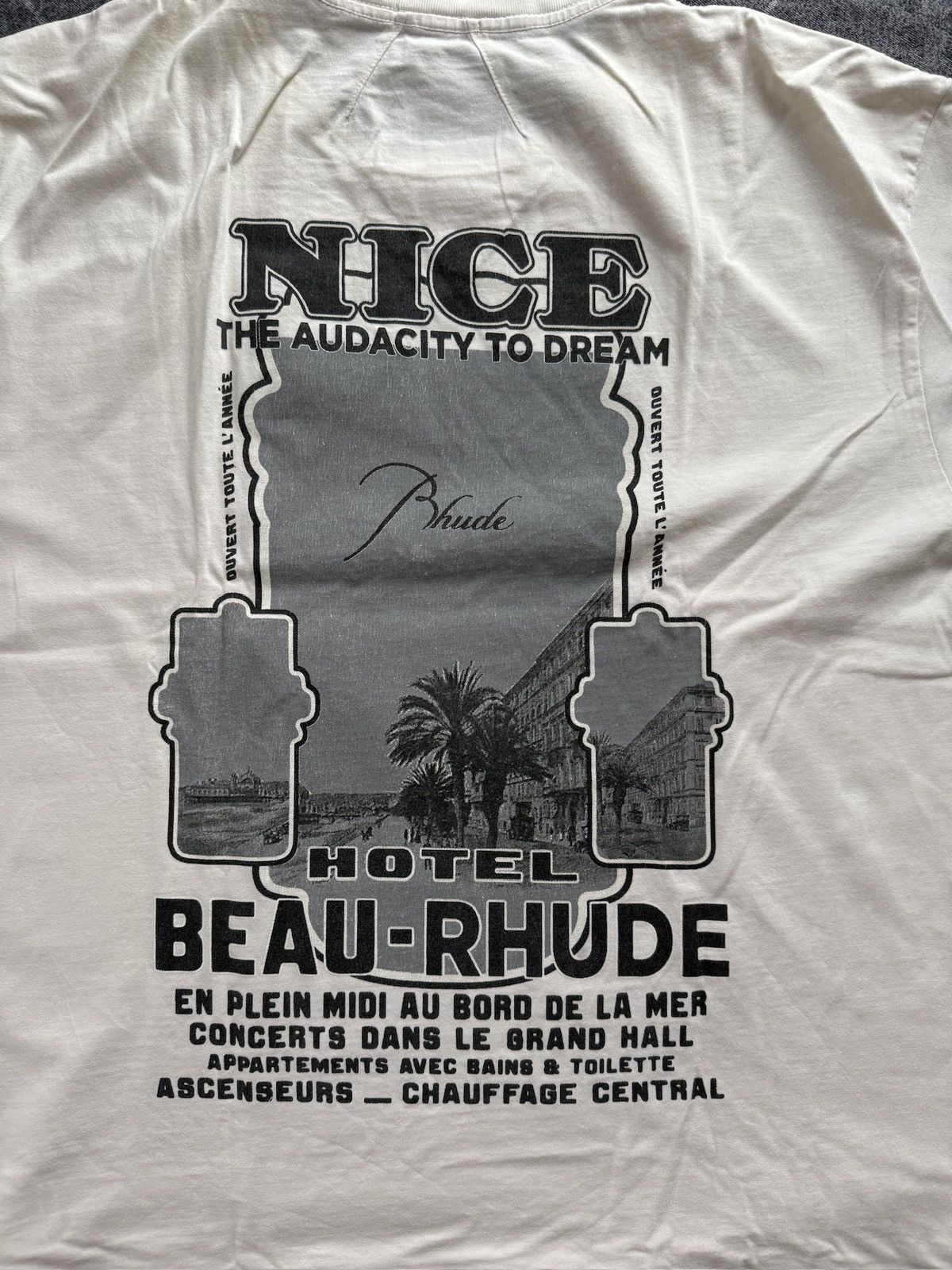 Rhude Rhude ‘Hotel Beau Rhude’ Cream T-Shirt Size US L / EU 52-54 / 3 - 4 Thumbnail