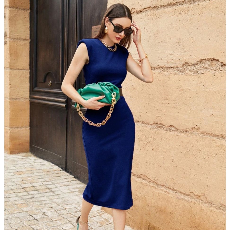 Zara ZARA Blue Shoulder Pad Midi Dress NWT Size M / US 6-8 / IT 42-44 - 5 Thumbnail