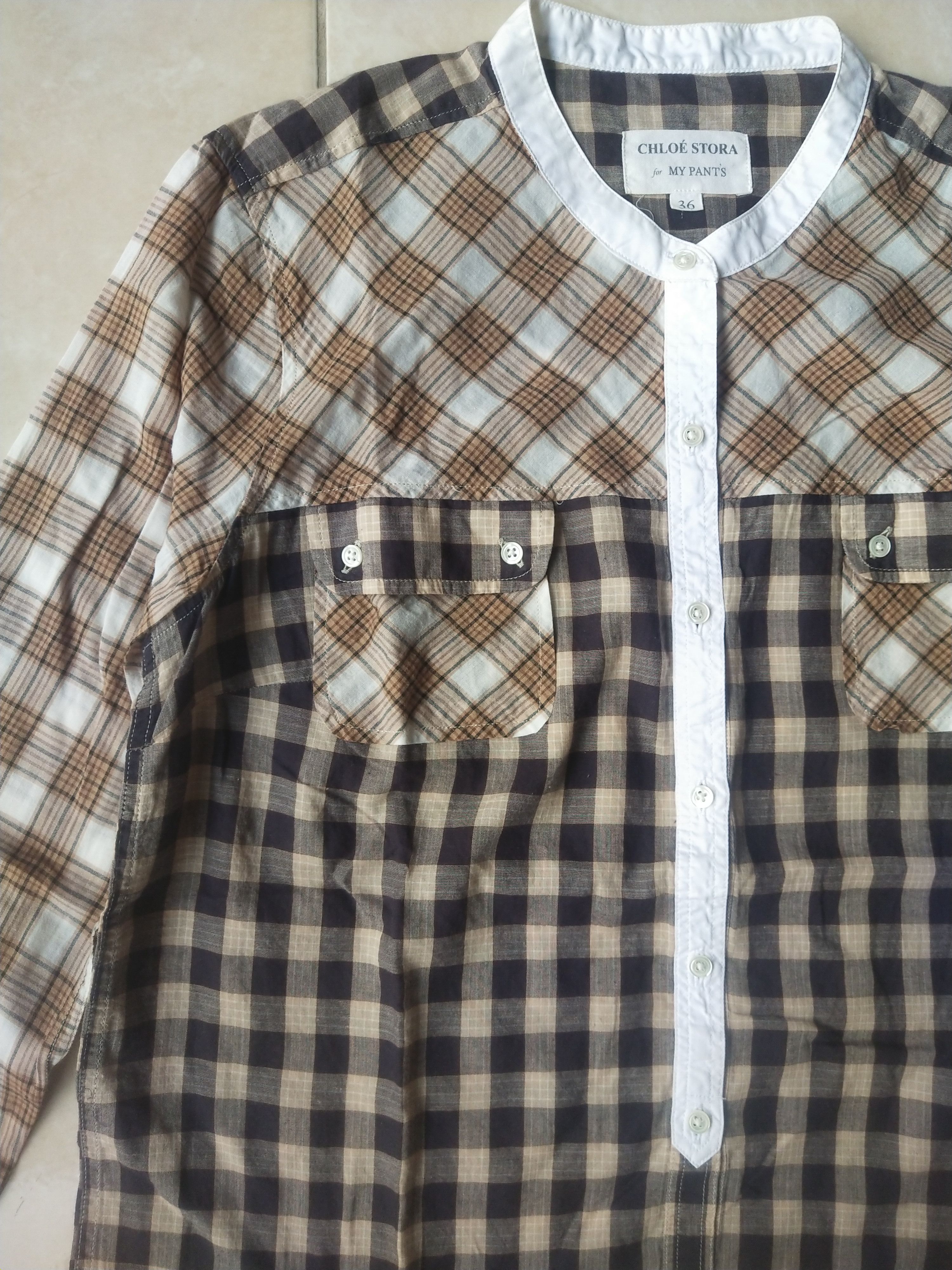 Chloe Chloe Stora Paris Mixed Plaid Band Collar Shirt Portugal Size M / US 6-8 / IT 42-44 - 3 Thumbnail
